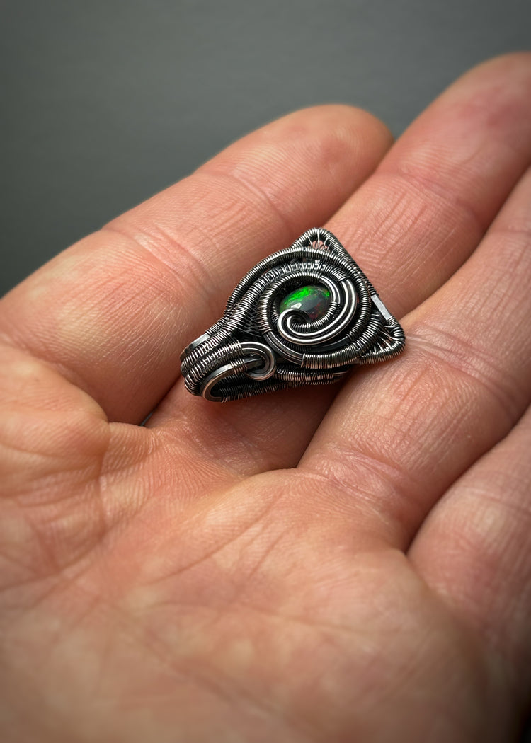 Triangular Opal Mini // Wire Wrapped Pendant // Ethiopian Welo Opal // Festival Jewelry // Oxidized Sterling Silver // Petite // Handmade
