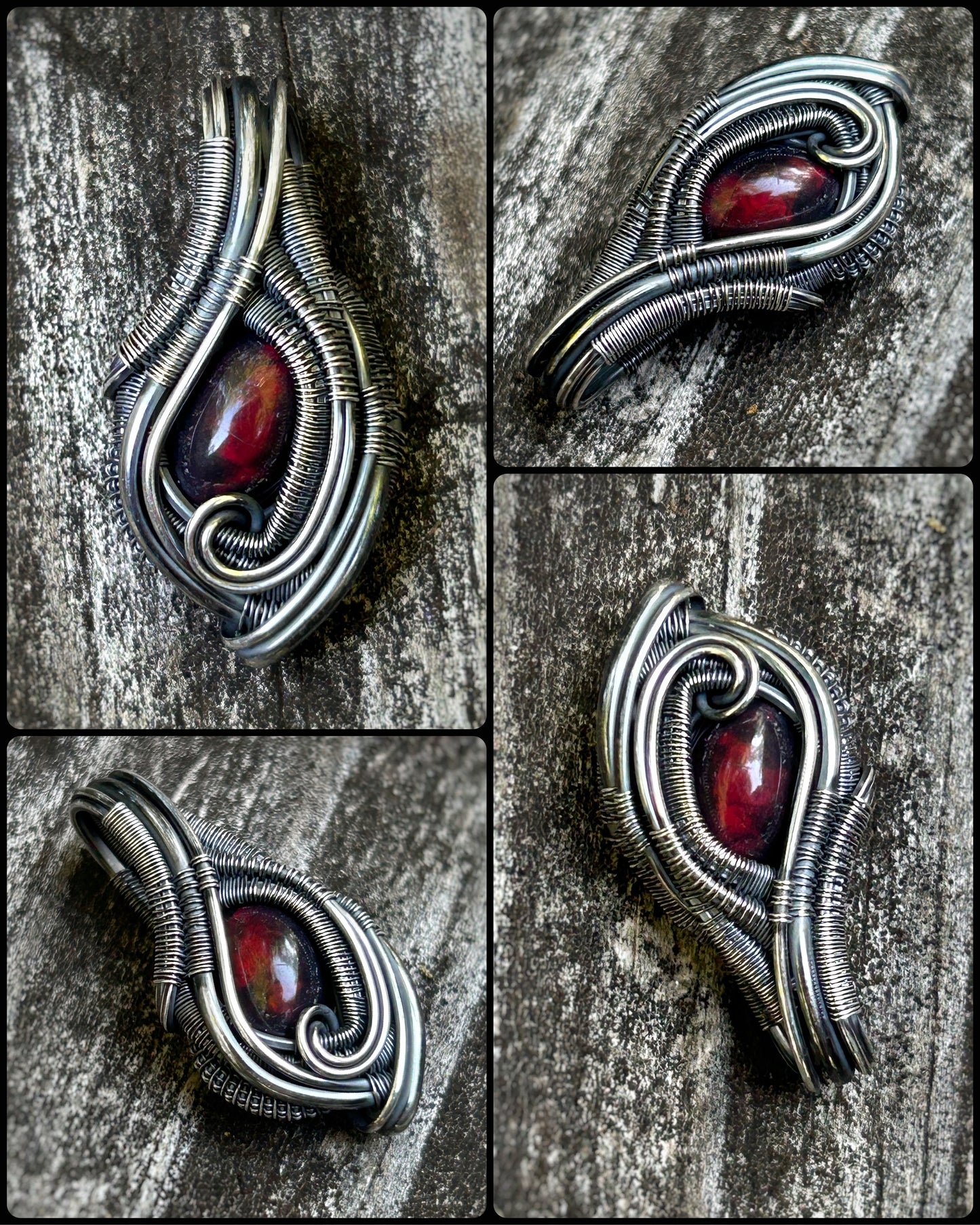 Red Opal Mini Pendant // Wire Wrap // Sterling Silver // Oxidized // Festival Jewelry // Handmade Wire Art // Elegant // One of a kind