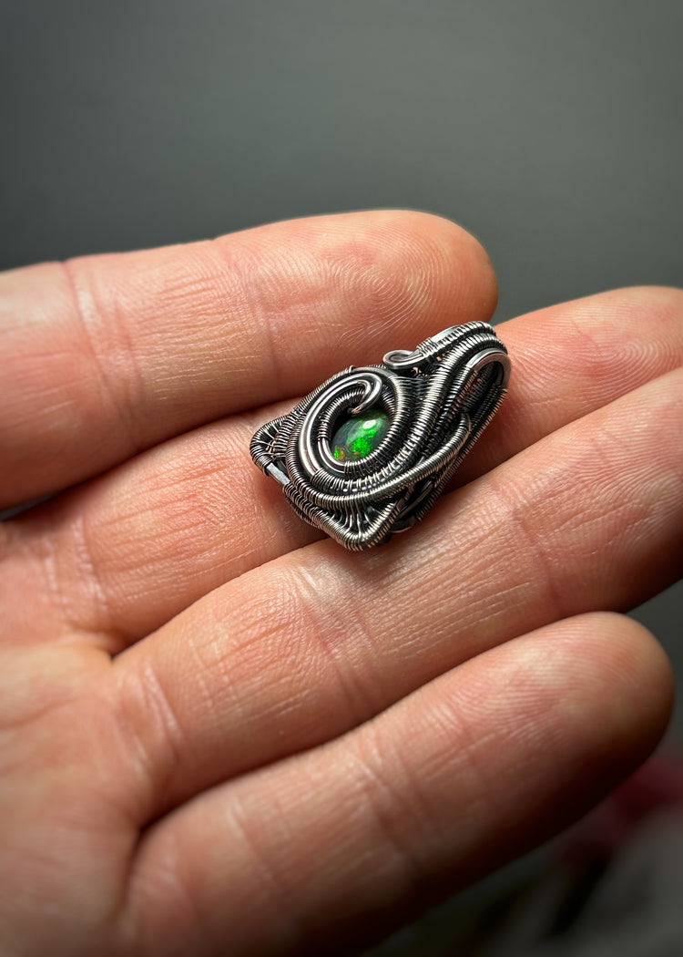 Triangular Opal Mini // Wire Wrapped Pendant // Ethiopian Welo Opal // Festival Jewelry // Oxidized Sterling Silver // Petite // Handmade