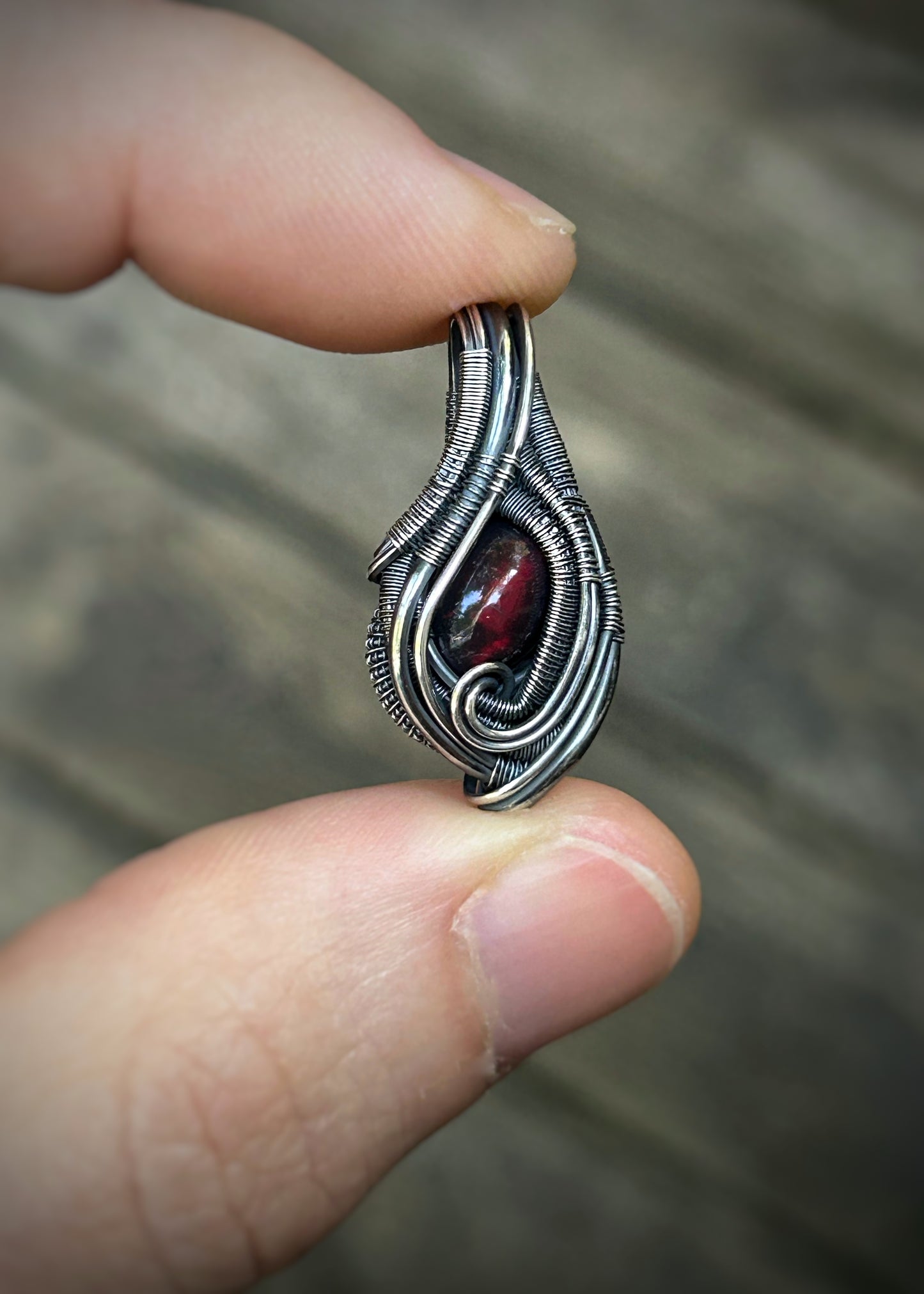 Red Opal Mini Pendant // Wire Wrap // Sterling Silver // Oxidized // Festival Jewelry // Handmade Wire Art // Elegant // One of a kind
