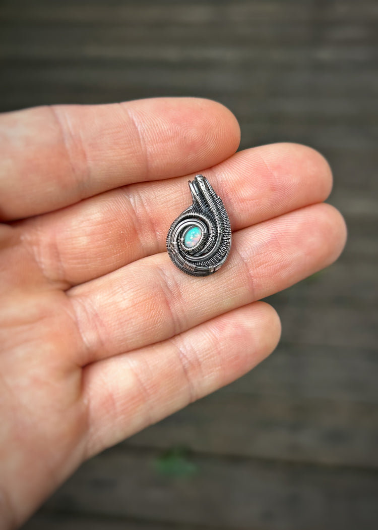 Little Opal Mini Pendant // Wire Wrapped // Ethiopian Welo Opal // Festival Jewelry // Oxidized Sterling Silver // Petite // Handmade