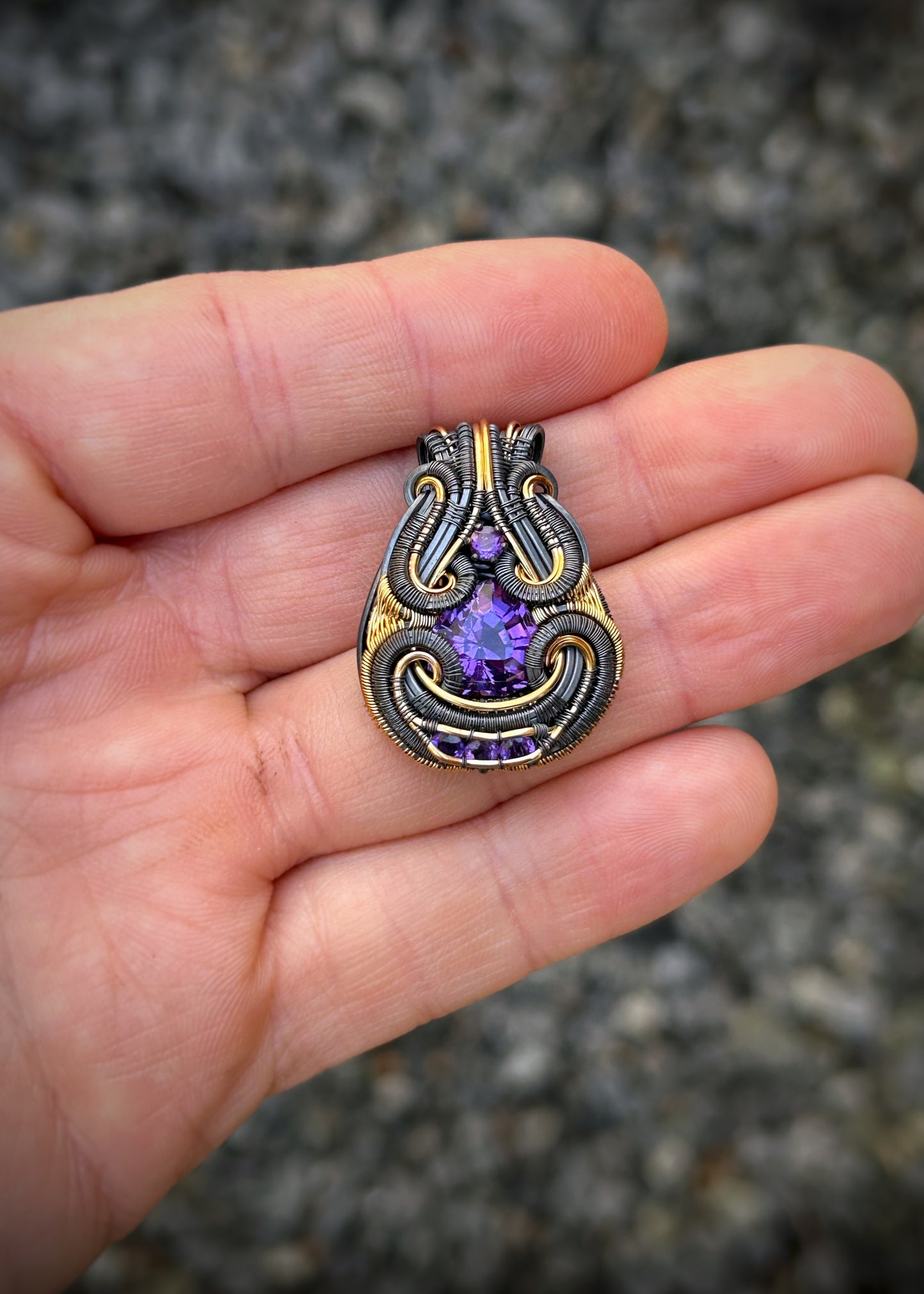 Purple Symmetry // Amethyst Jammer // Aquarius // Oxidized Silver // Mixed Metals // Goldfilled // Pendant // Festival Jewelry // Wire Wrap