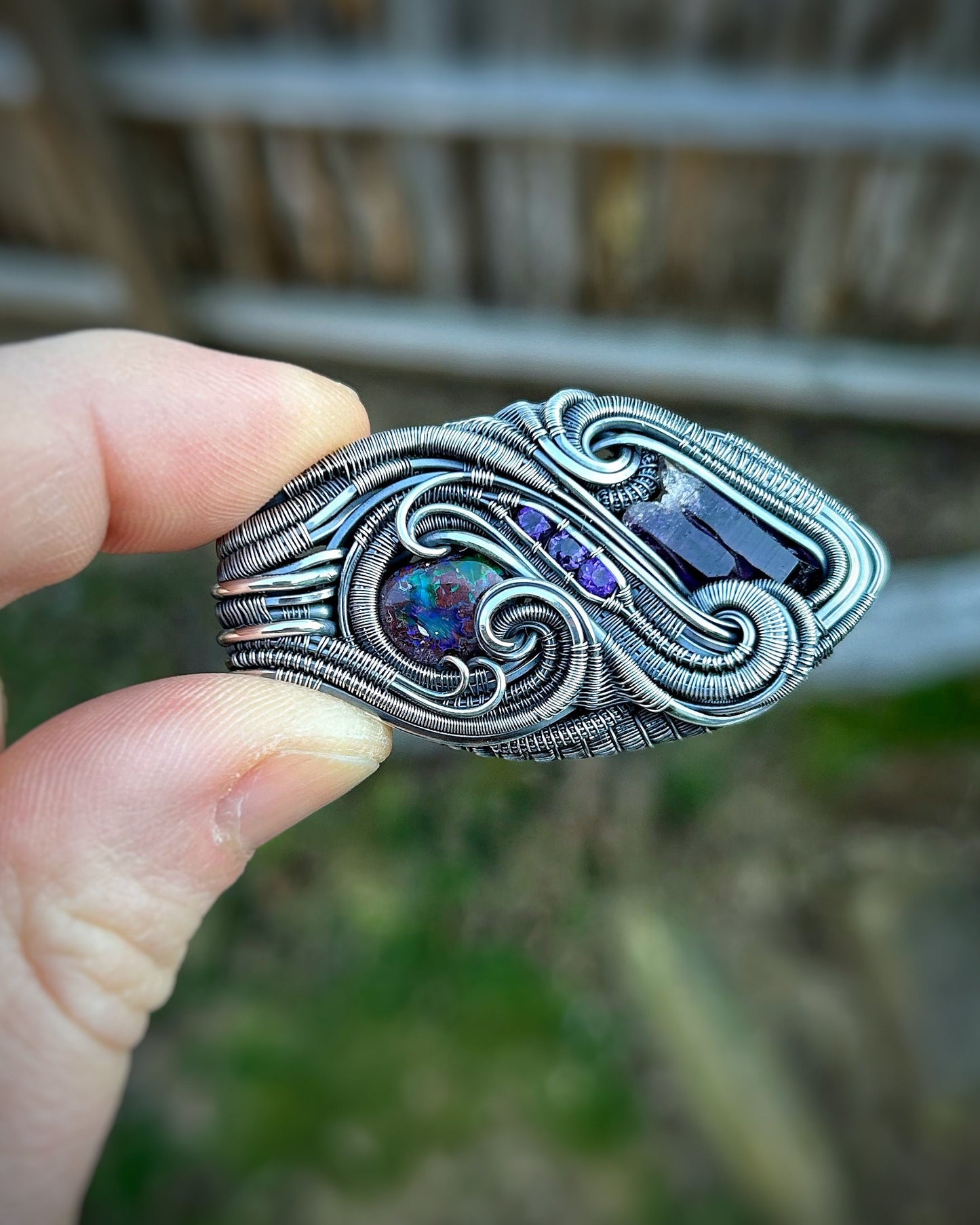 Purple Jammer // Amethyst Crystal // Fire Opal // Organic Wire Flow // Festival Jewelry // Oxidized Silver // Handmade Wire Art // Sexy Wrap