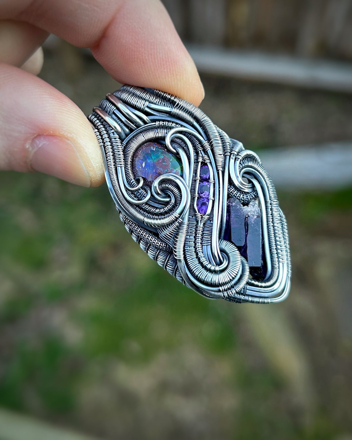 Purple Jammer // Amethyst Crystal // Fire Opal // Organic Wire Flow // Festival Jewelry // Oxidized Silver // Handmade Wire Art // Sexy Wrap