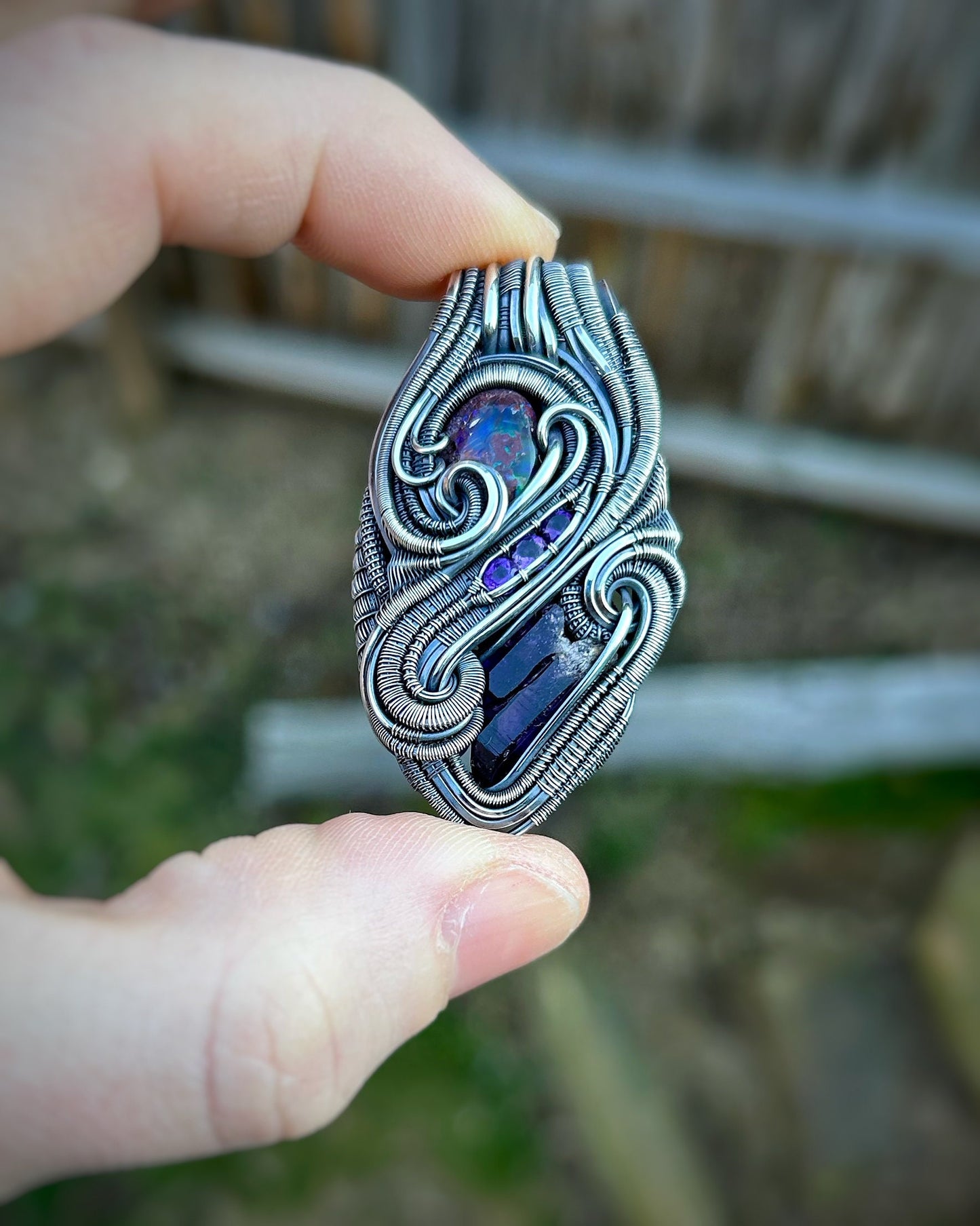 Purple Jammer // Amethyst Crystal // Fire Opal // Organic Wire Flow // Festival Jewelry // Oxidized Silver // Handmade Wire Art // Sexy Wrap