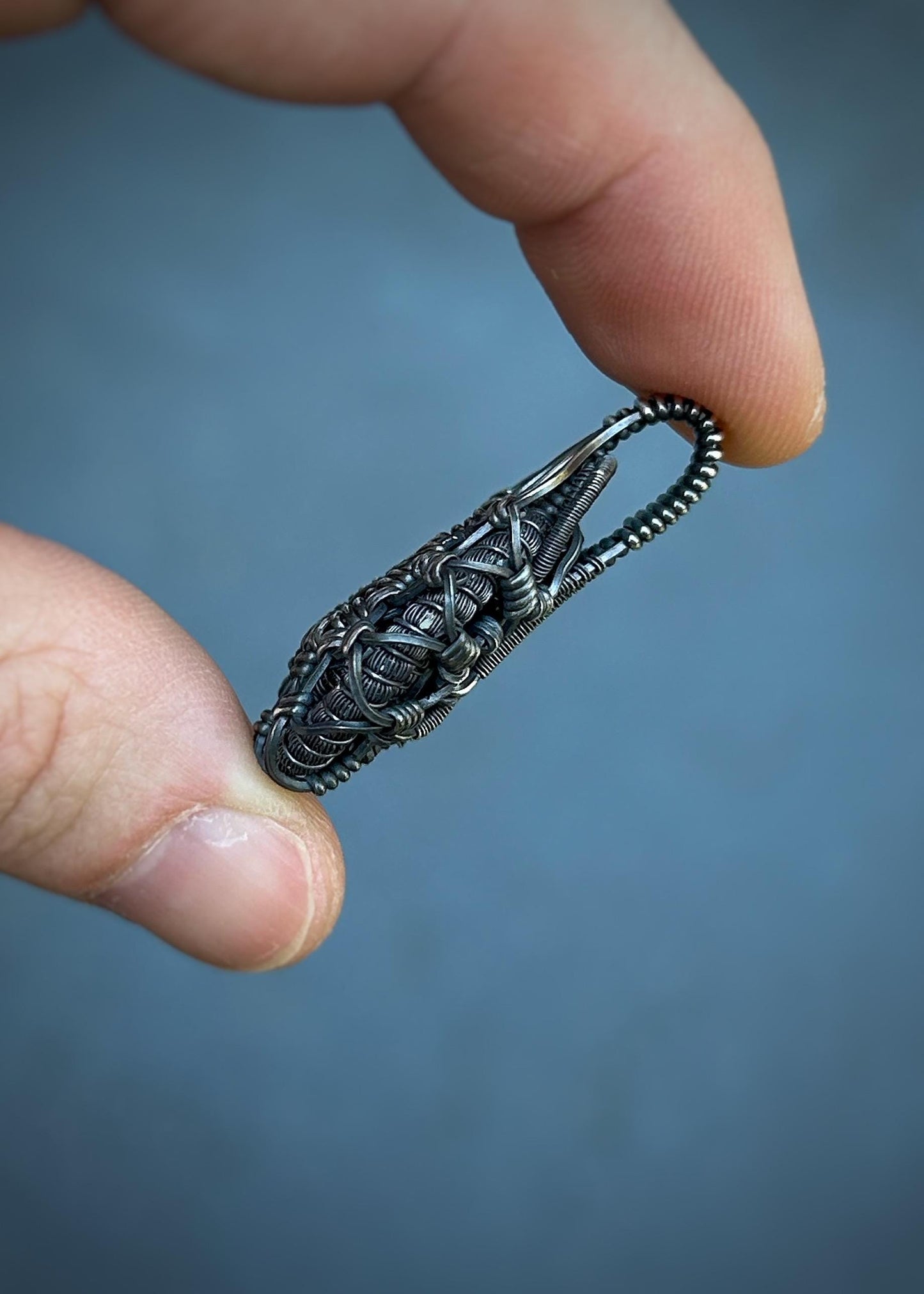 Symmetrical Pearl Pendant // Wire Wrapped // Oxidized/Polished Silver // Tahitian Black Pearl // Festival Jewelry // Sacred Geometry