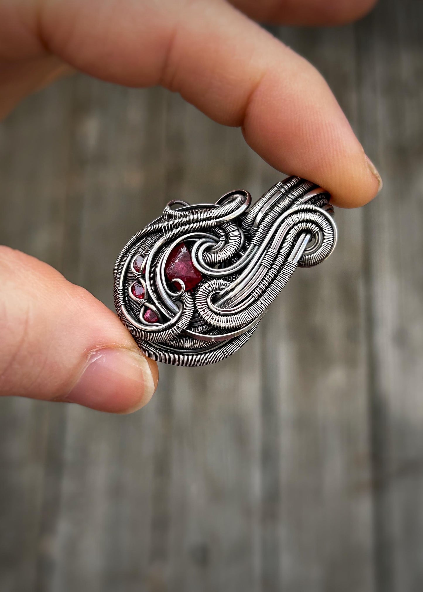 Red Monochromatic Pendant // Spinel Crystals // Wire Wrap // Festival Jewelry // Gems // Crystal // One of a Kind // Handmade Wire Art