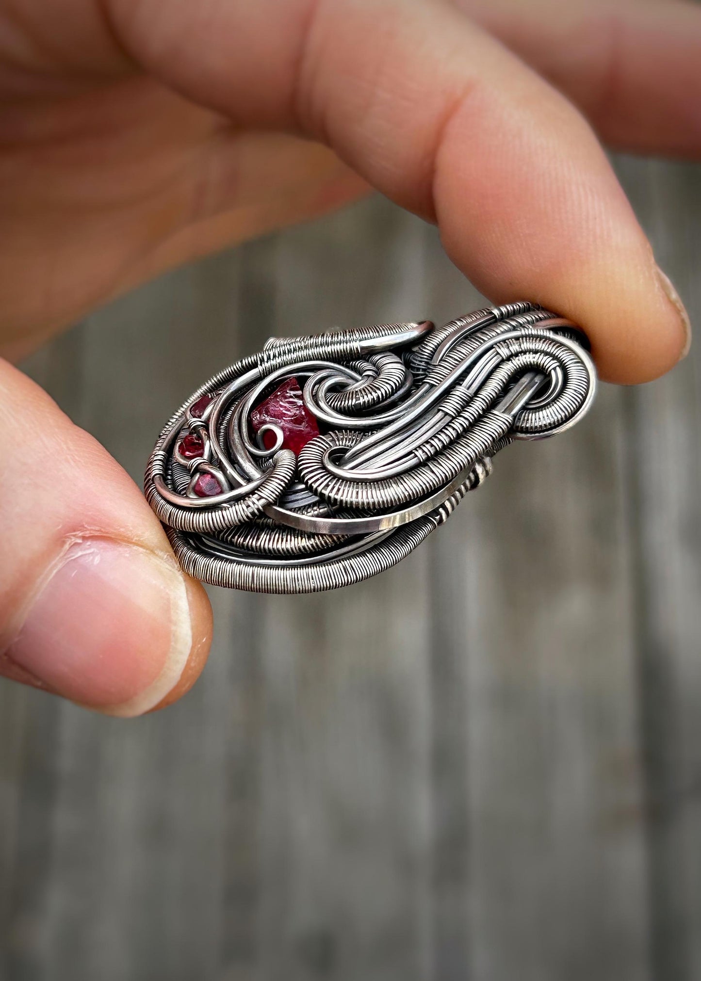 Red Monochromatic Pendant // Spinel Crystals // Wire Wrap // Festival Jewelry // Gems // Crystal // One of a Kind // Handmade Wire Art