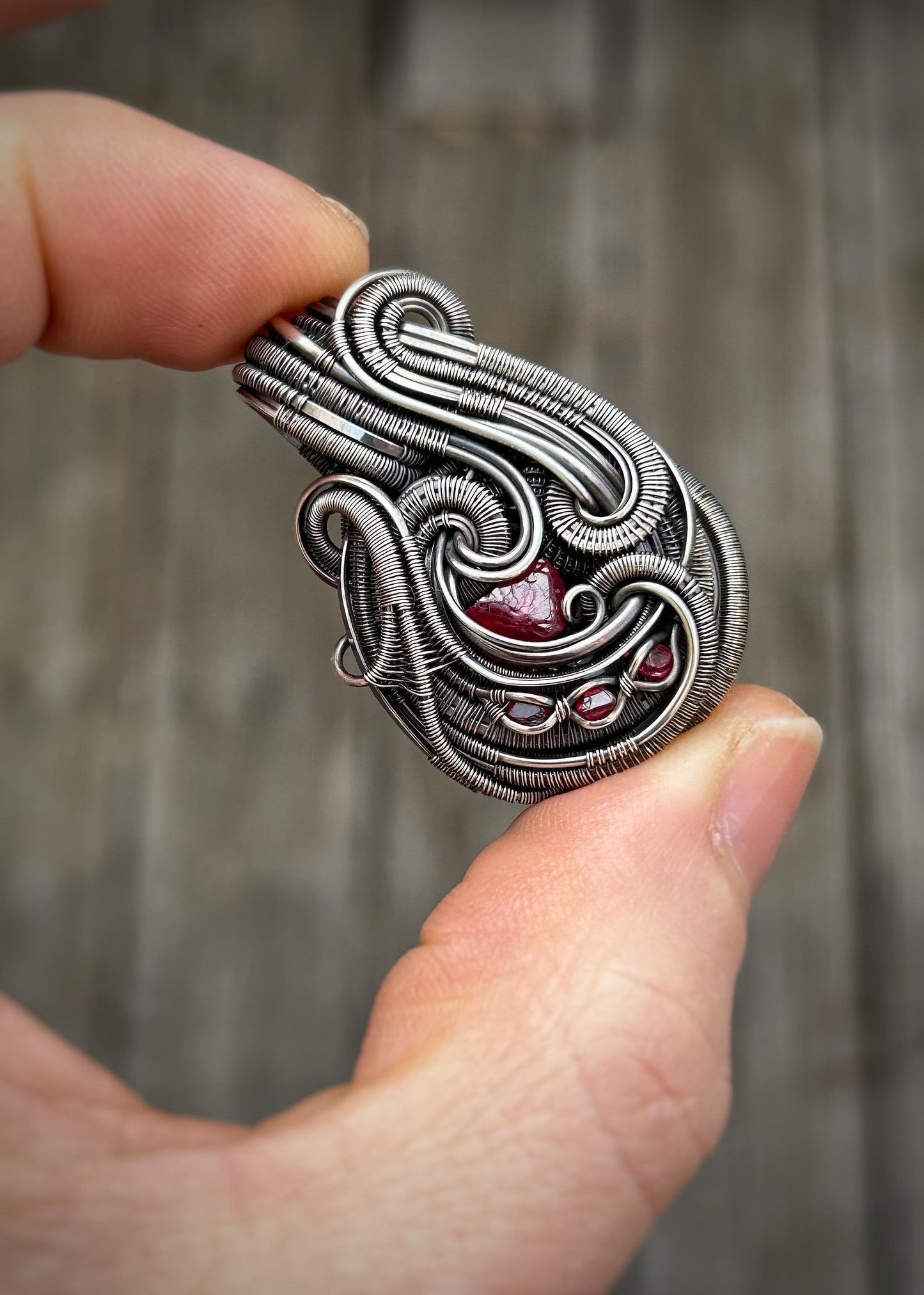 Red Monochromatic Pendant // Spinel Crystals // Wire Wrap // Festival Jewelry // Gems // Crystal // One of a Kind // Handmade Wire Art