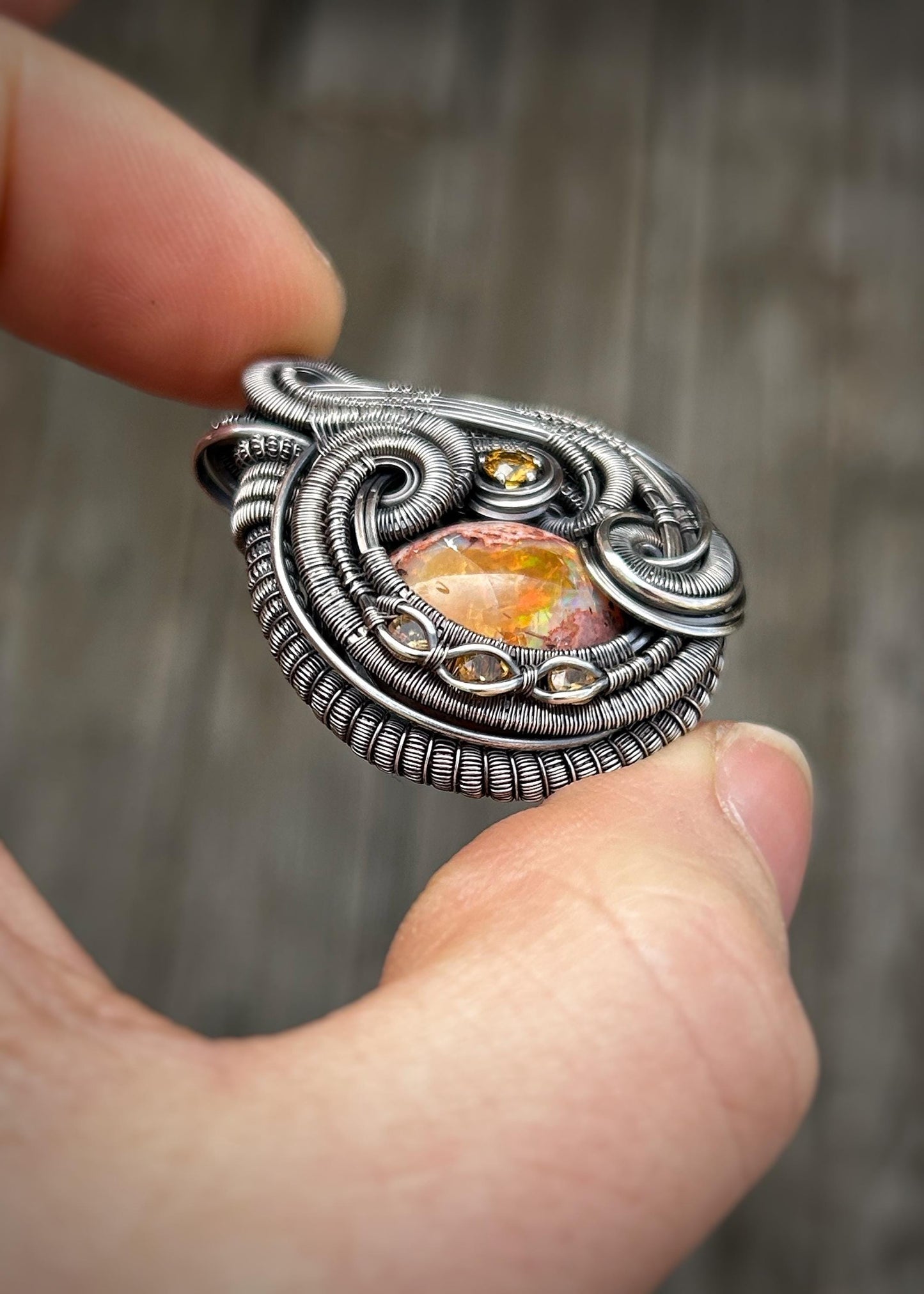 Yellow Monochromatic Pendant // Mexican Fire Opal // Wire Wrap // Festival Jewelry // October Birthstone // One of a Kind // Citrine