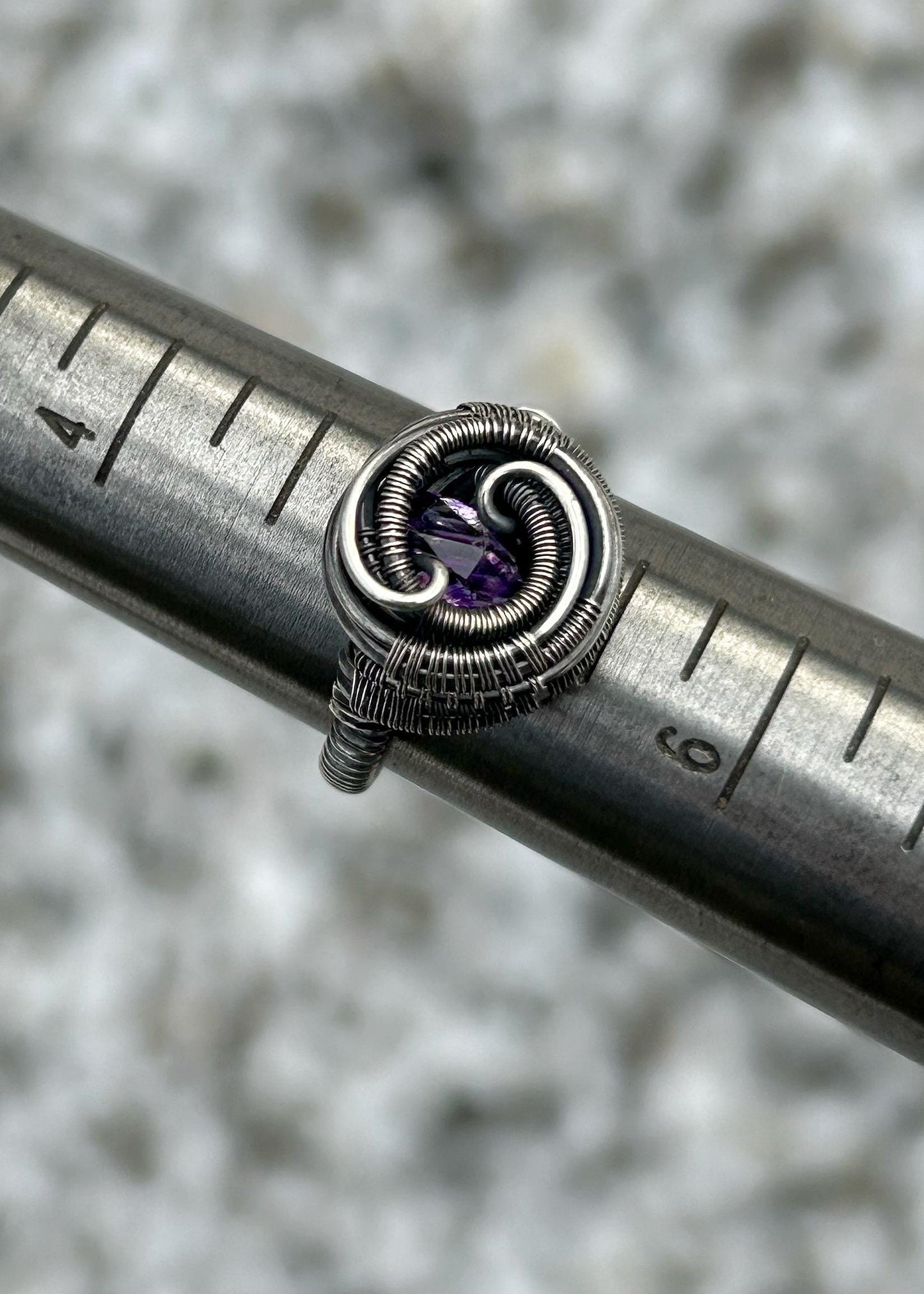 Amethyst Crystal // Size 5 // Oxidized/Polished Sterling Silver // Wire Wrap // Purple Crystal // Comfortable // Handmade