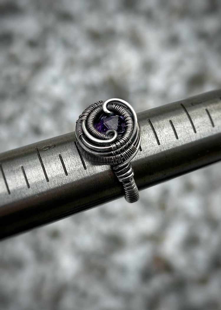 Amethyst Crystal // Size 5 // Oxidized/Polished Sterling Silver // Wire Wrap // Purple Crystal // Comfortable // Handmade