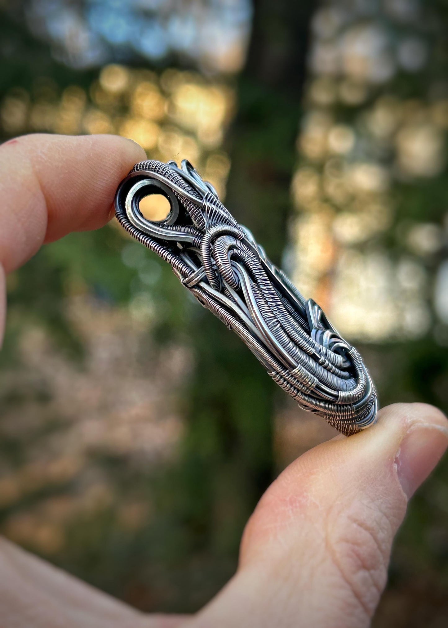 Bicolor Brazilian Tourmaline // Moldavite // Spinel Color Gradient // Oxidized Sterling Silver // Organic Wire Flow // Handmade Wire Art