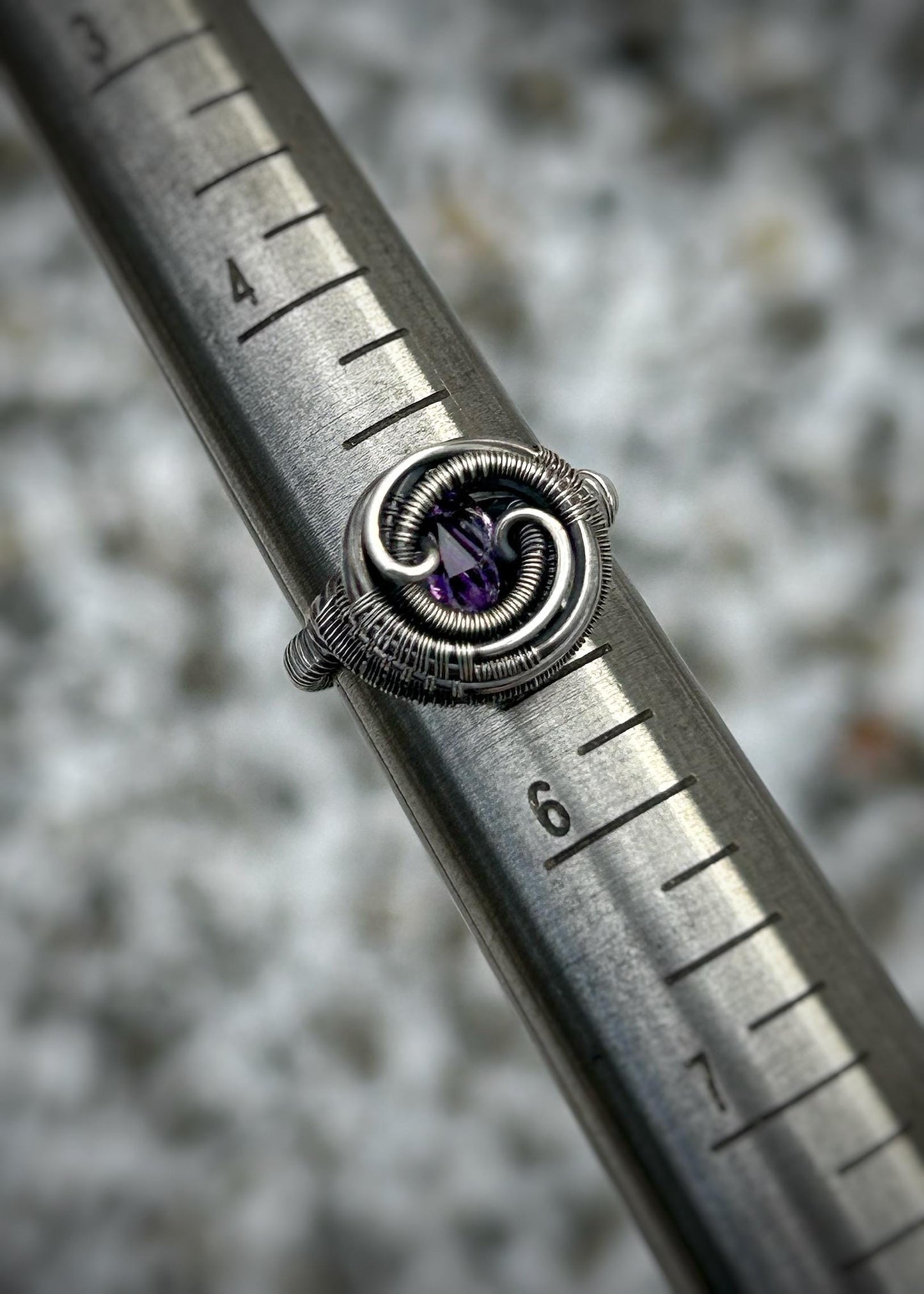 Amethyst Crystal // Size 5 // Oxidized/Polished Sterling Silver // Wire Wrap // Purple Crystal // Comfortable // Handmade