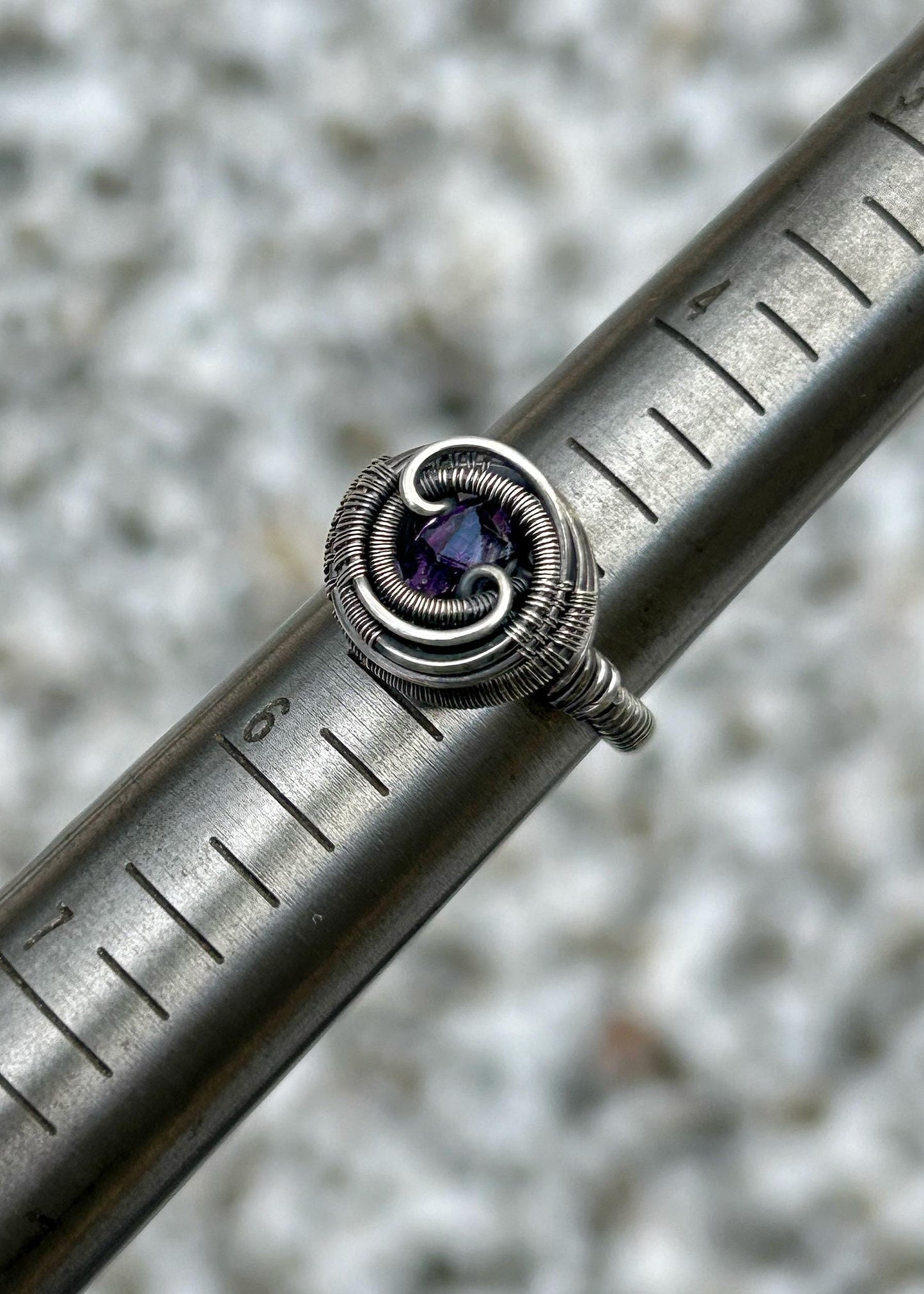 Amethyst Crystal // Size 5 // Oxidized/Polished Sterling Silver // Wire Wrap // Purple Crystal // Comfortable // Handmade