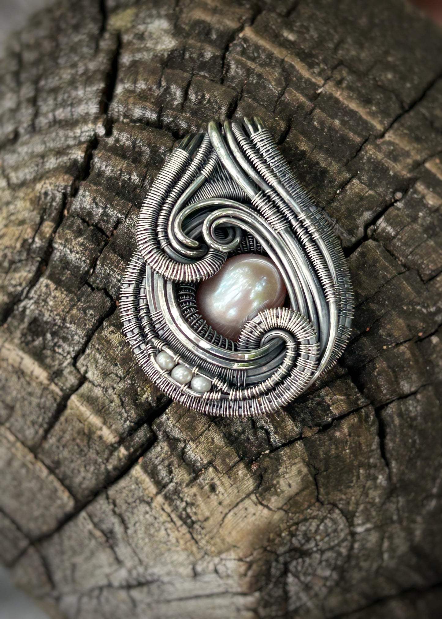 Pearl Pendant // Pearl Necklace // Freshwater Pearls // Wire Wrapped Pendant // Handmade // Festival Jewelry // Oxidized Sterling Silver