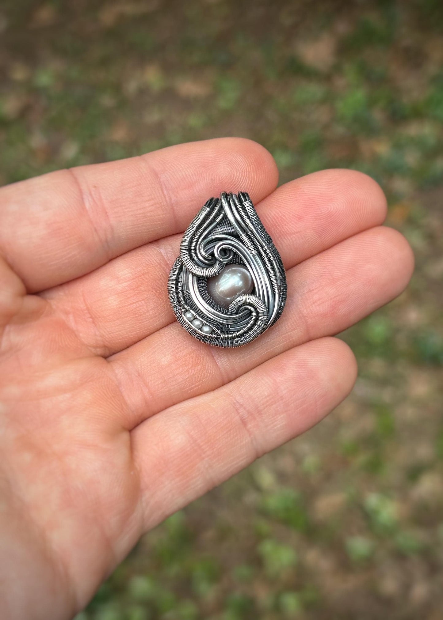 Pearl Pendant // Pearl Necklace // Freshwater Pearls // Wire Wrapped Pendant // Handmade // Festival Jewelry // Oxidized Sterling Silver