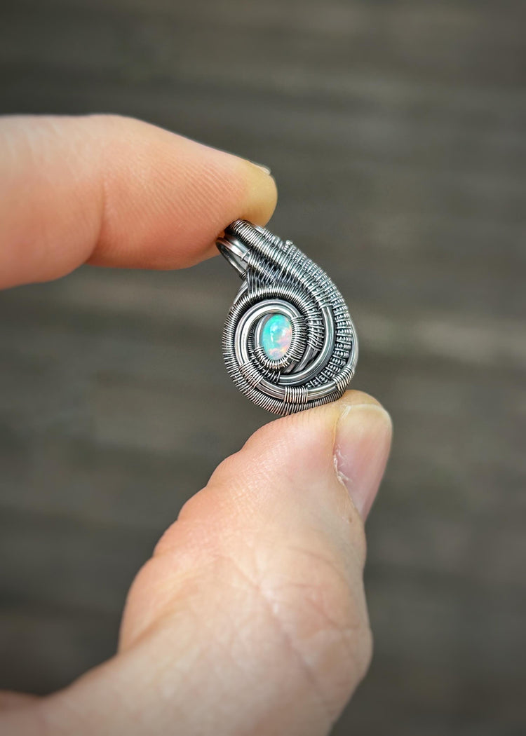 Little Opal Mini Pendant // Wire Wrapped // Ethiopian Welo Opal // Festival Jewelry // Oxidized Sterling Silver // Petite // Handmade