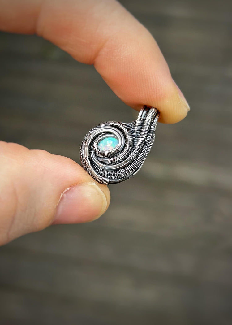 Little Opal Mini Pendant // Wire Wrapped // Ethiopian Welo Opal // Festival Jewelry // Oxidized Sterling Silver // Petite // Handmade