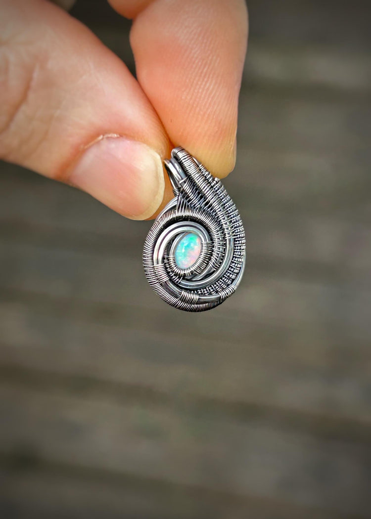 Little Opal Mini Pendant // Wire Wrapped // Ethiopian Welo Opal // Festival Jewelry // Oxidized Sterling Silver // Petite // Handmade