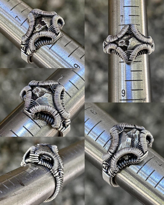 Meteorite Ring // Size 7.5 // Oxidized/Polished Sterling Silver // Wire Wrap // One of a Kind // Comfortable // Handmade