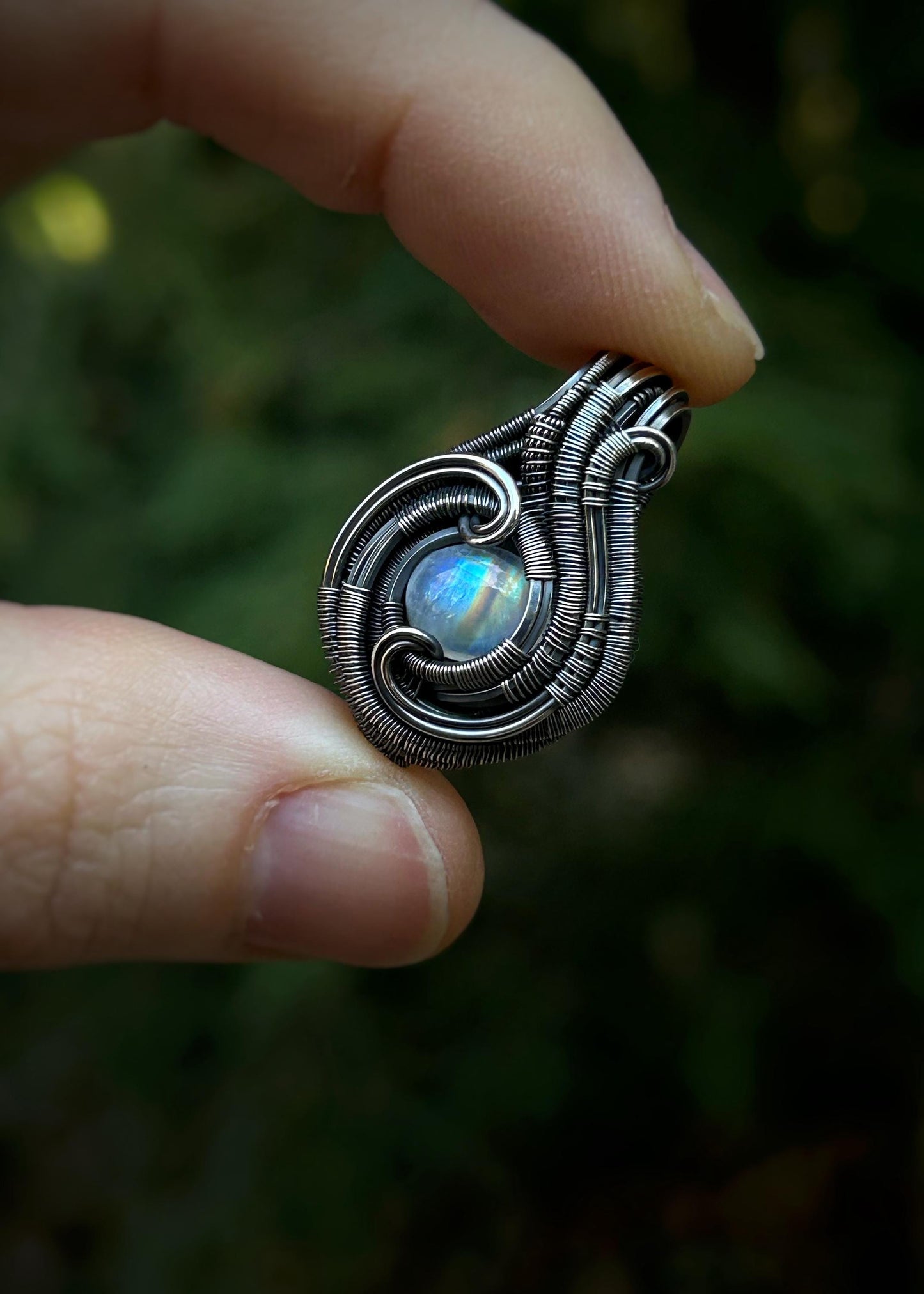 Moonstone Mini // Wire Wrap // Oxidized Sterling Silver // Festival Jewelry // Rainbow Moonstone // Handmade Jewelry // Sexy Pendant