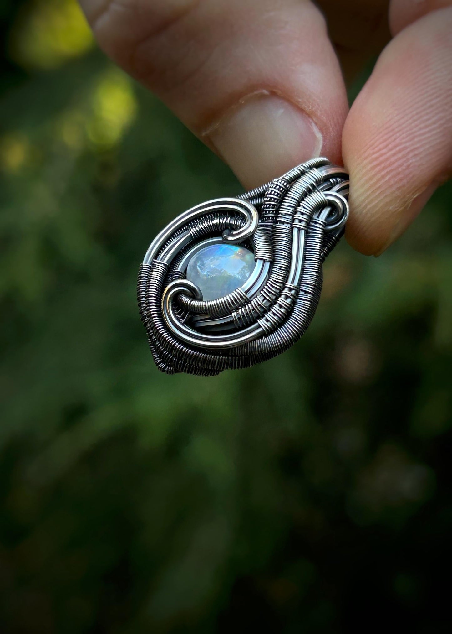 Moonstone Mini // Wire Wrap // Oxidized Sterling Silver // Festival Jewelry // Rainbow Moonstone // Handmade Jewelry // Sexy Pendant