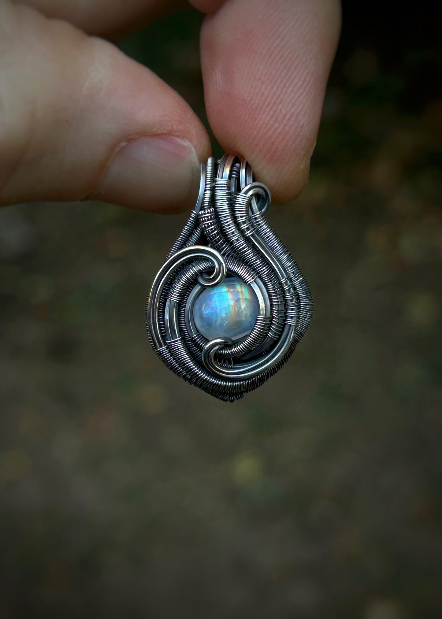 Moonstone Mini // Wire Wrap // Oxidized Sterling Silver // Festival Jewelry // Rainbow Moonstone // Handmade Jewelry // Sexy Pendant