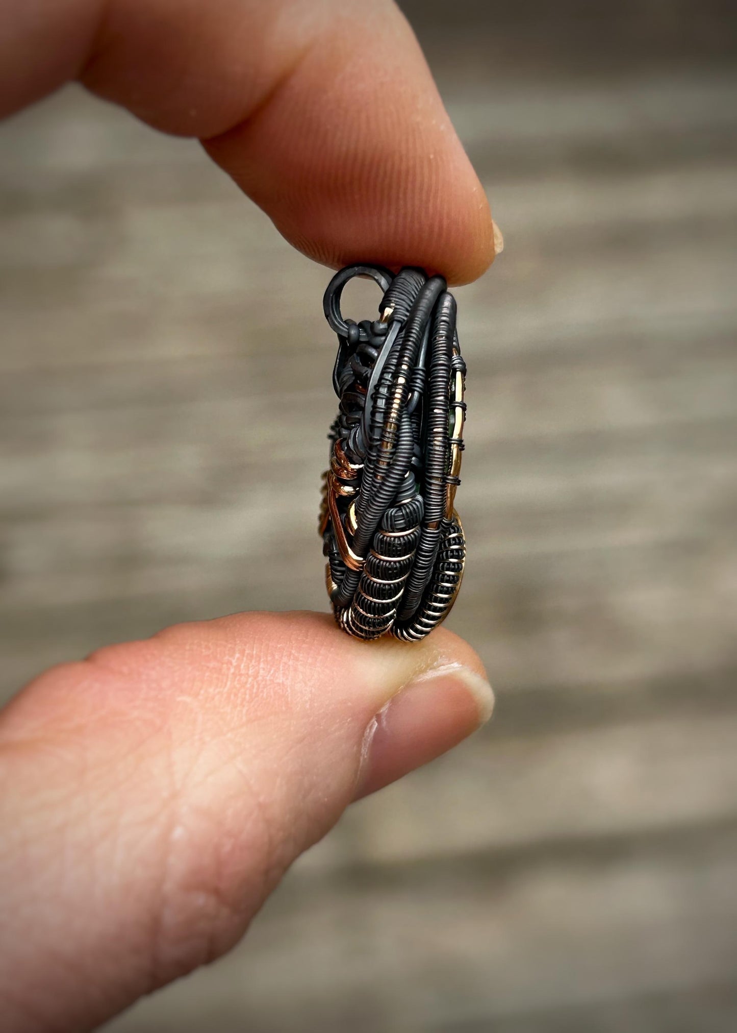 Garnet Circle Pendant // Wire Wrapped // Oxidized Silver and 14k Goldfilled // Organic Wire Flow // One of a Kind // January Birthstone