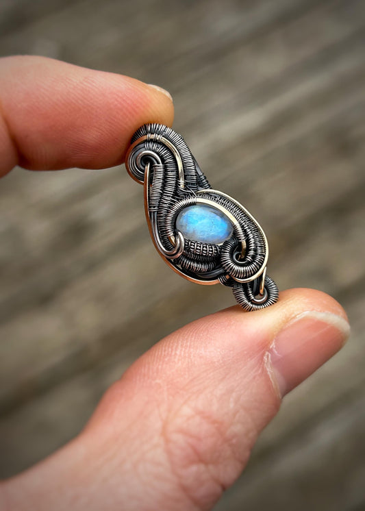 Moonstone Bird // Rainbow Moonstone Mini Pendant // Wire Wrap // Oxidized Silver // 14k Goldfilled // Petite // One of a Kind // Jewelry
