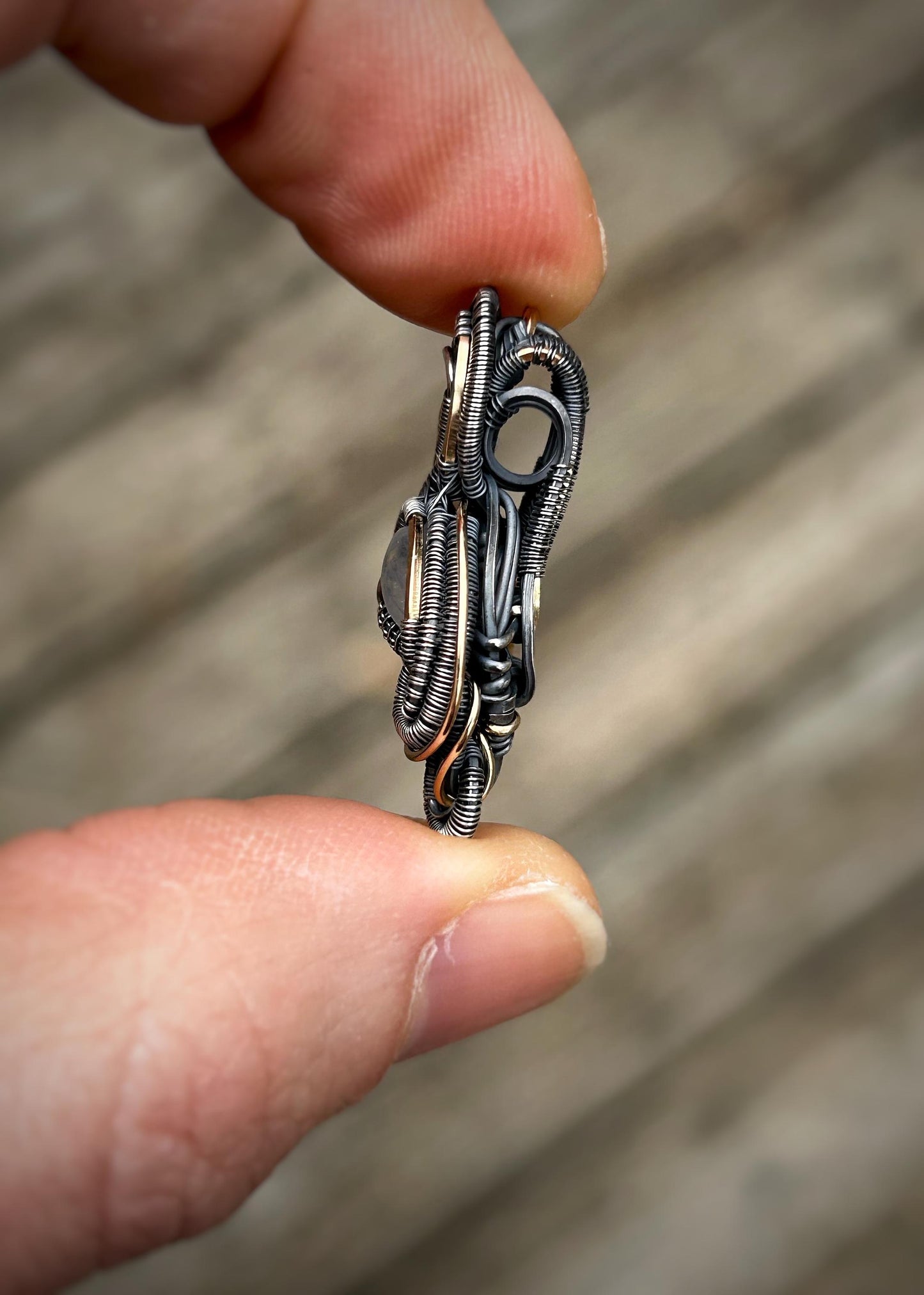 Moonstone Bird // Rainbow Moonstone Mini Pendant // Wire Wrap // Oxidized Silver // 14k Goldfilled // Petite // One of a Kind // Jewelry