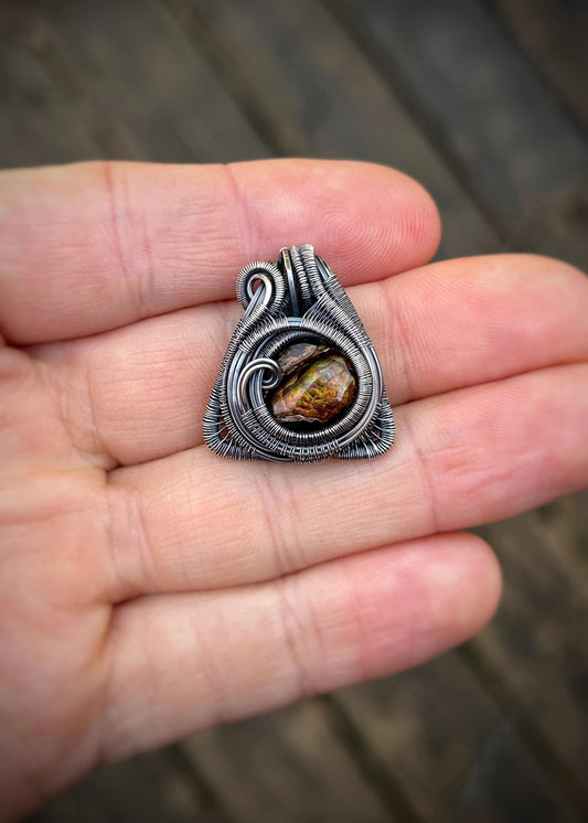 Fire Agate Triangle Pendant // Oxidized Sterling Silver // Festival Jewelry // Handmade Wire Art // Organic Flow // One of a Kind