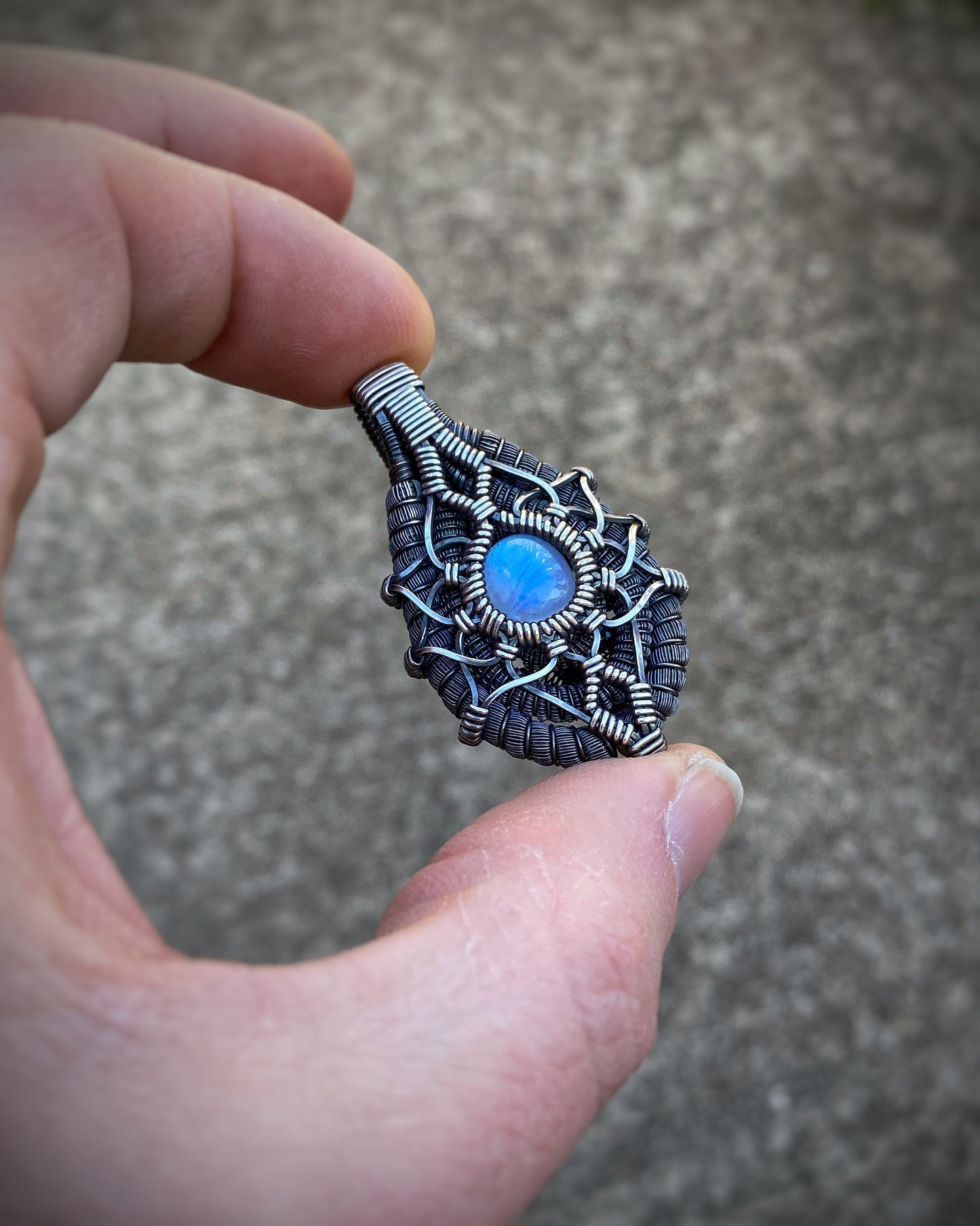 Moonstone Mandala // Moondala // Flower of Life // Sacred Geometry // Symmetrical Pendant // Festival Jewelry // Handmade Wire Wrap Silver