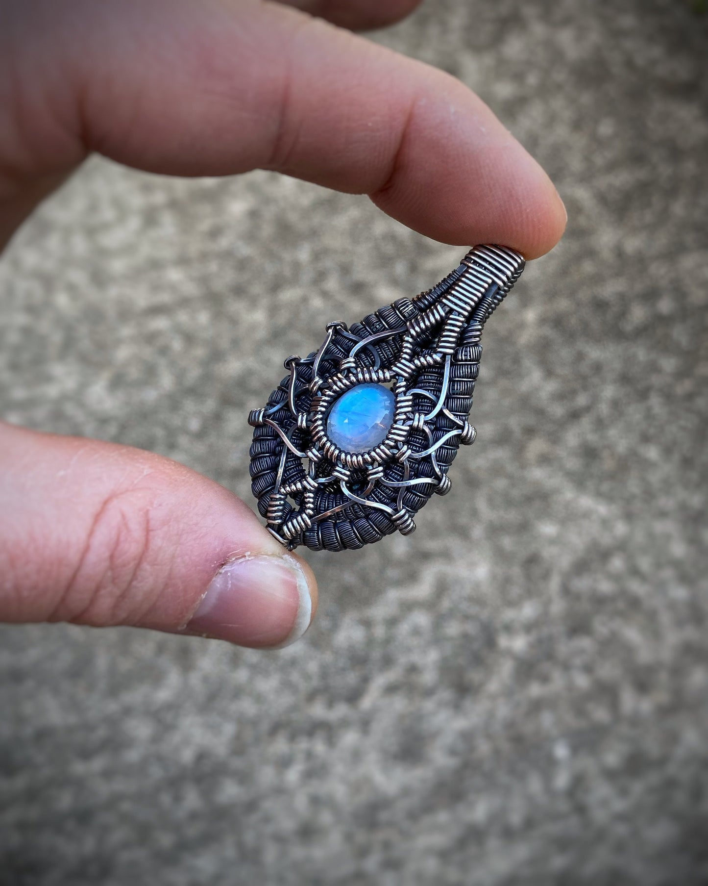 Moonstone Mandala // Moondala // Flower of Life // Sacred Geometry // Symmetrical Pendant // Festival Jewelry // Handmade Wire Wrap Silver
