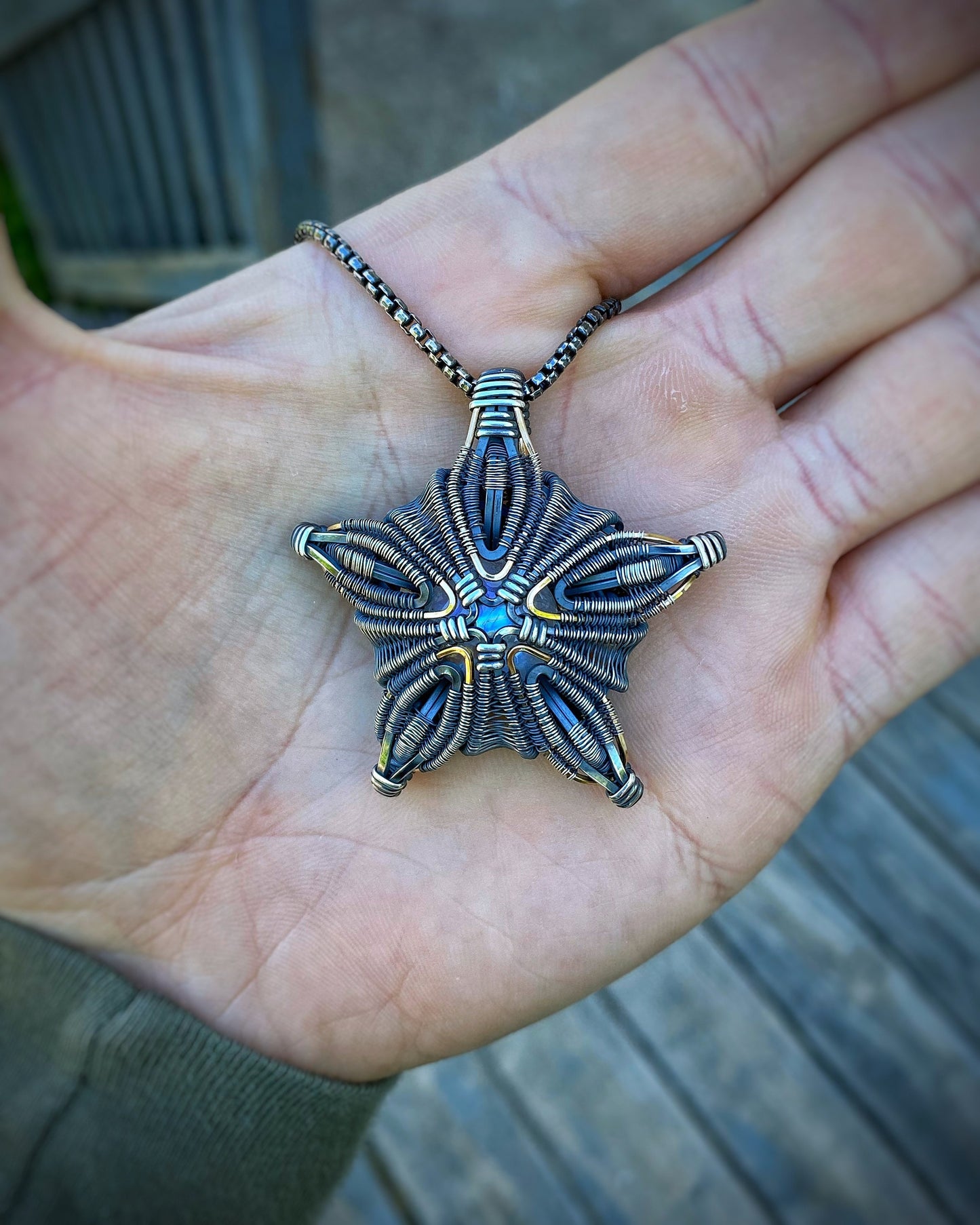 Star // Starfish Pendant // Oceanic // Wire Wrap // Oxidized Silver // Symmetrical // Festival Jewelry // Handmade Wire Art