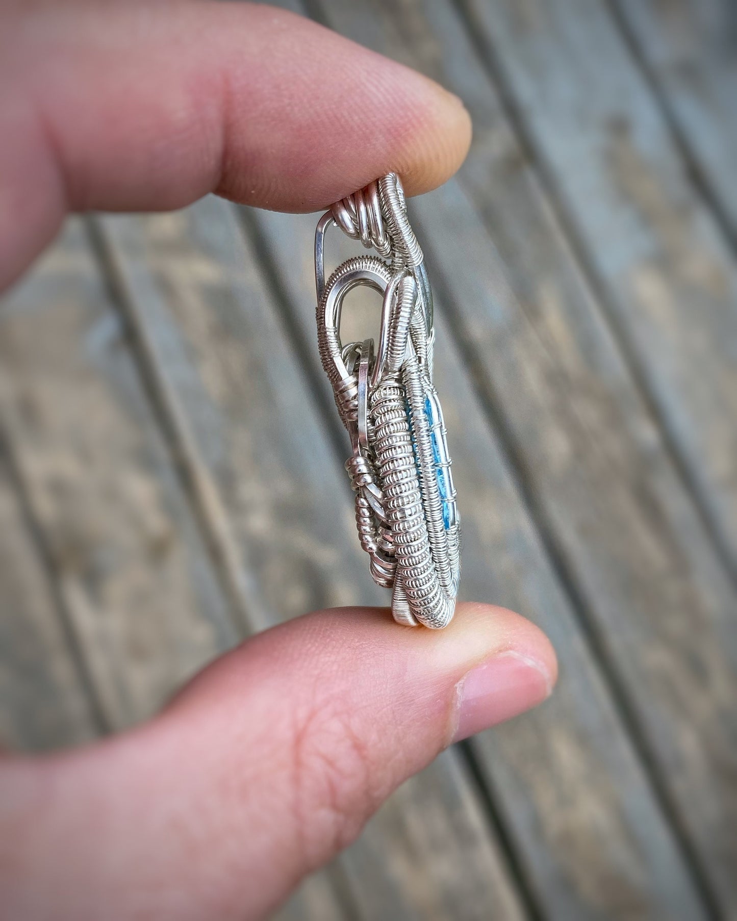 Swiss Blue Topaz // Baby Blue // Wire Wrap Pendant // Festival Jewelry // Sterling Silver // Water Droplet // Handmade // Wire Art