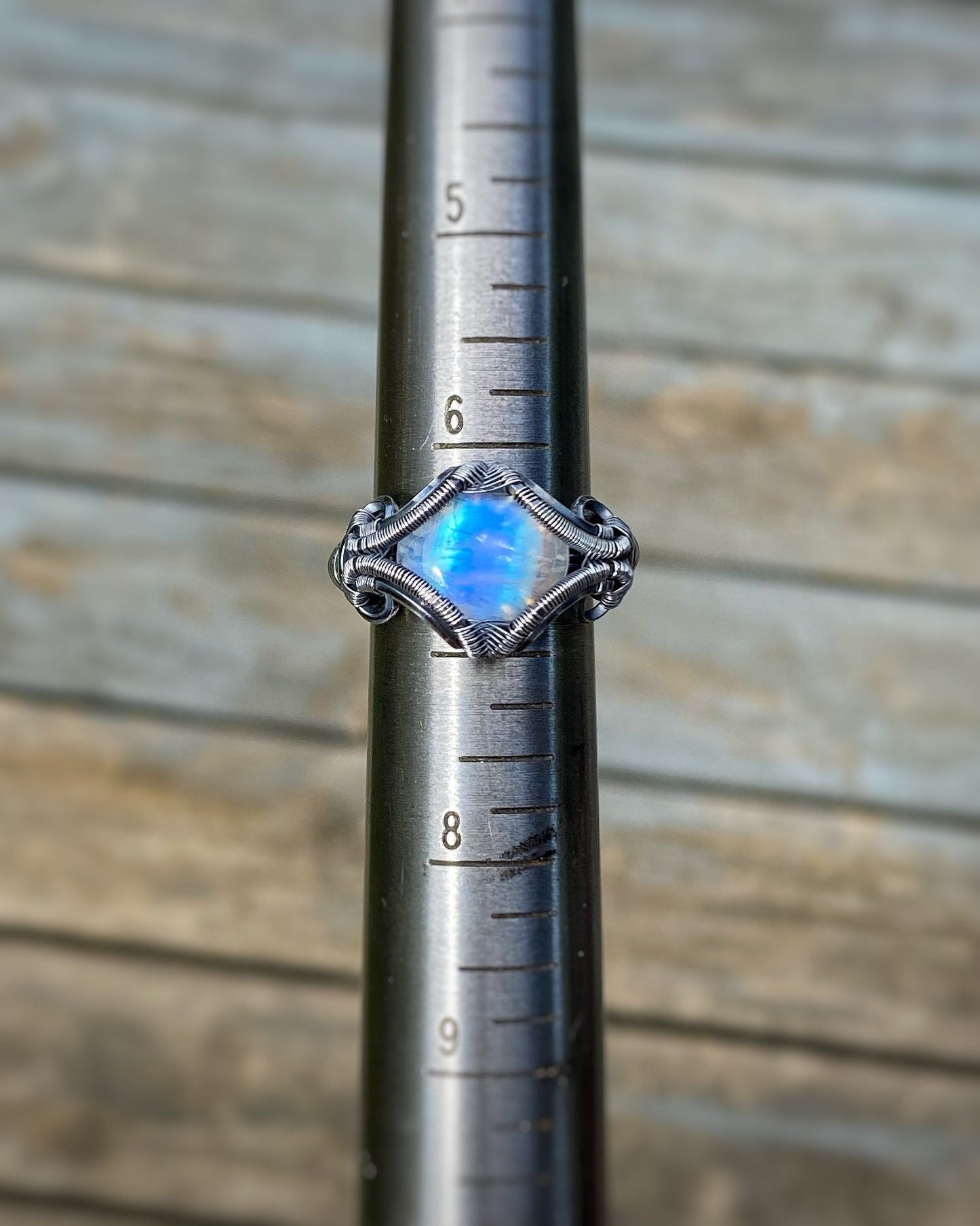Moonstone Ring // Wire Wrapped Ring // Festival Jewelry // Oxidized Silver // Sexy // Size 6.5 // Elegant // Handmade // Sterling // Gem