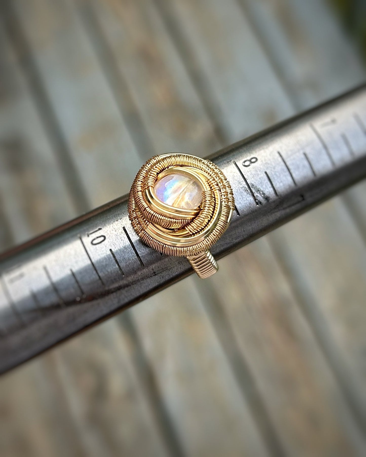 RAINBOW Moonstone // Wire Wrapped Ring // Size 9 // Gold Fill // Rainbowy // Festival Jewelry // Comfortable // Sexy // Handmade