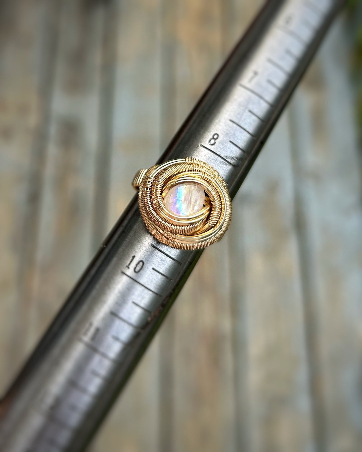 RAINBOW Moonstone // Wire Wrapped Ring // Size 9 // Gold Fill // Rainbowy // Festival Jewelry // Comfortable // Sexy // Handmade