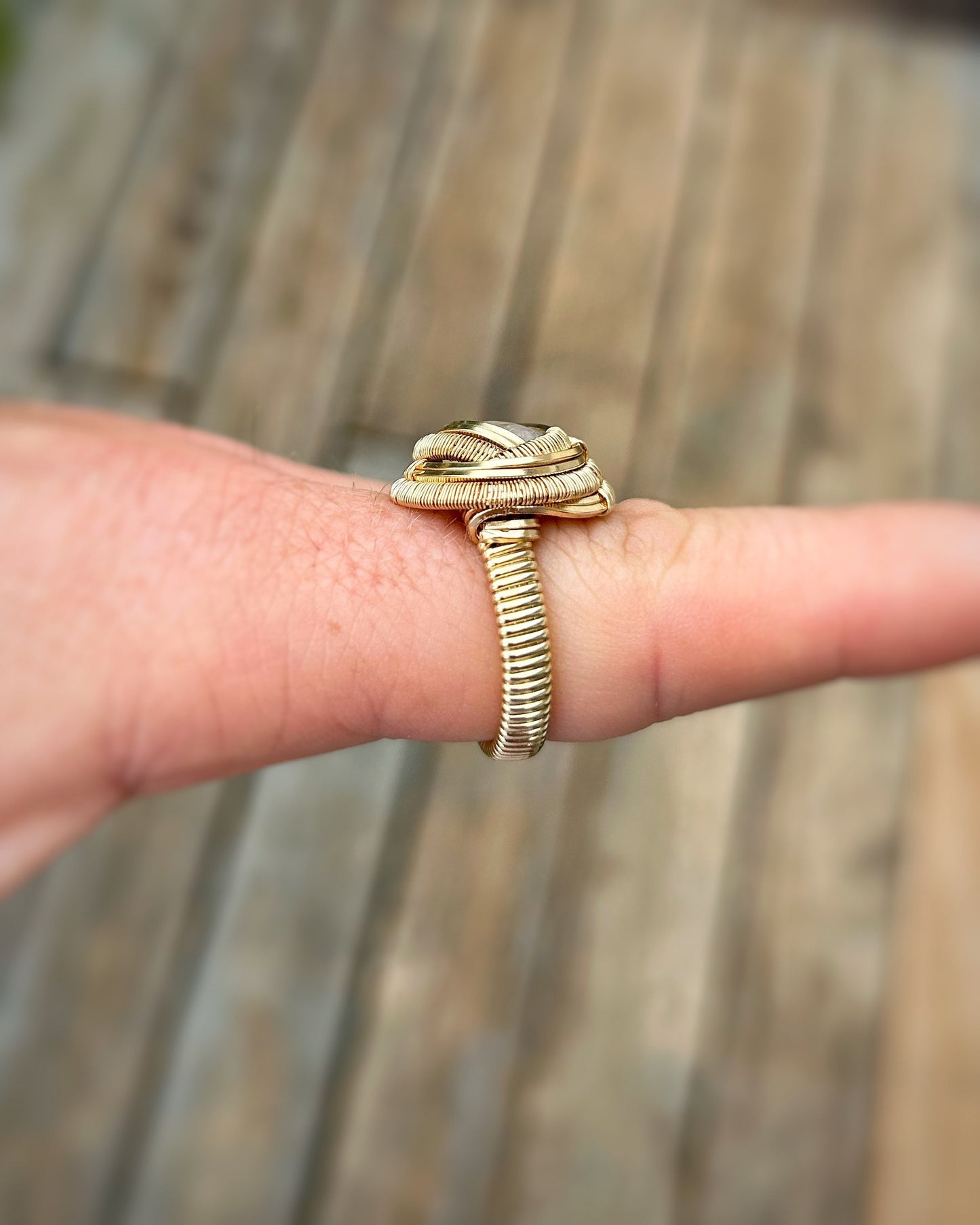 RAINBOW Moonstone // Wire Wrapped Ring // Size 9 // Gold Fill // Rainbowy // Festival Jewelry // Comfortable // Sexy // Handmade