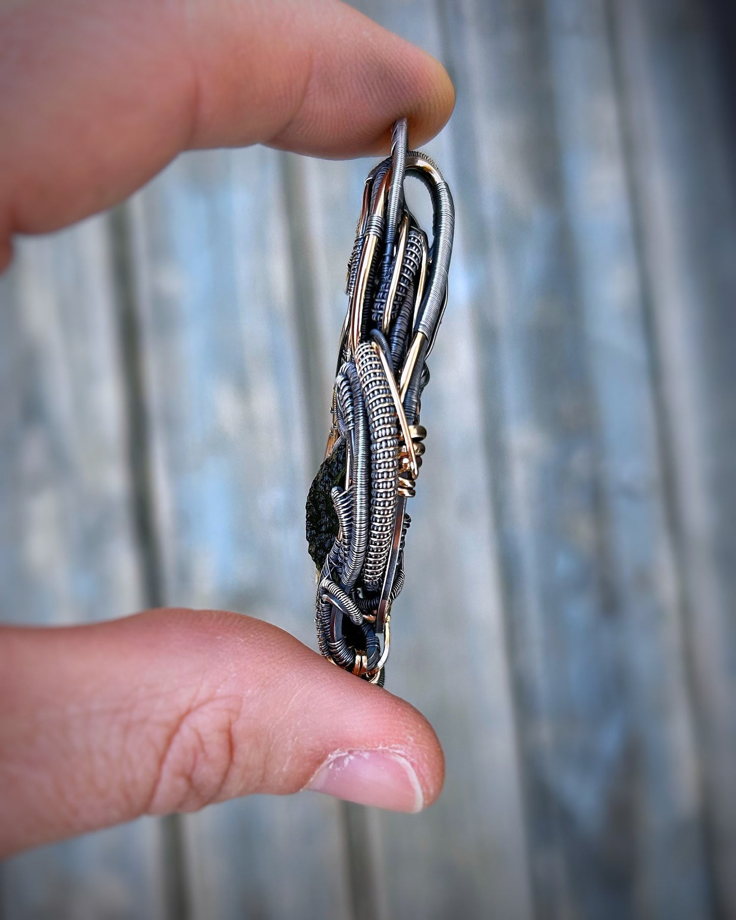 Moldavite // Amethyst // Garnet // Wire Wrapped Pendant // Festival Jewelry // Handmade // Organic Wire Flow // Oxidized Silver // Wire Art