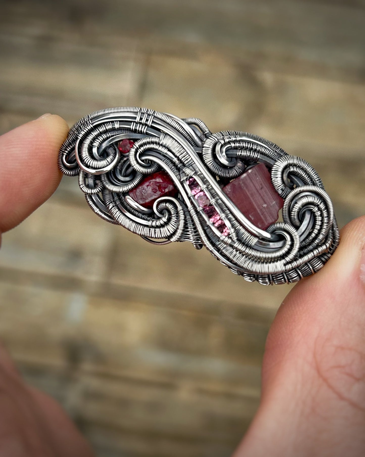 Pinky Red Jammer // Ruby // Pink Tourmaline // Oxidized Silver // Festival Jewelry // Spinel // Wire Wrapped Pendant // Flow // Sexy // Love