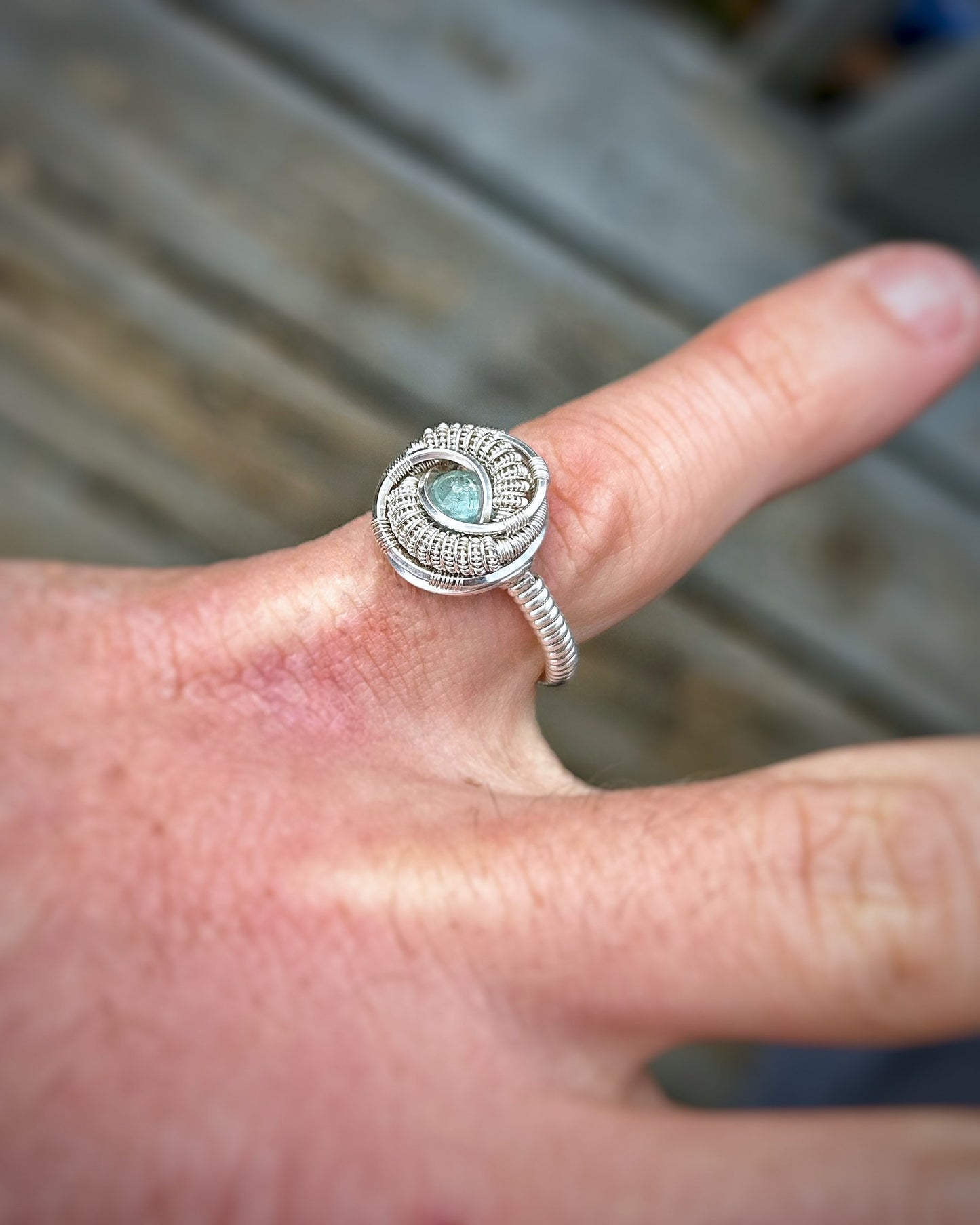 Aqua Ring // Size 6.5 // Wire Wrapped Ring // Sterling Silver // Festival Jewelry // Aquamarine // Handmade Wire Art // Comfortable