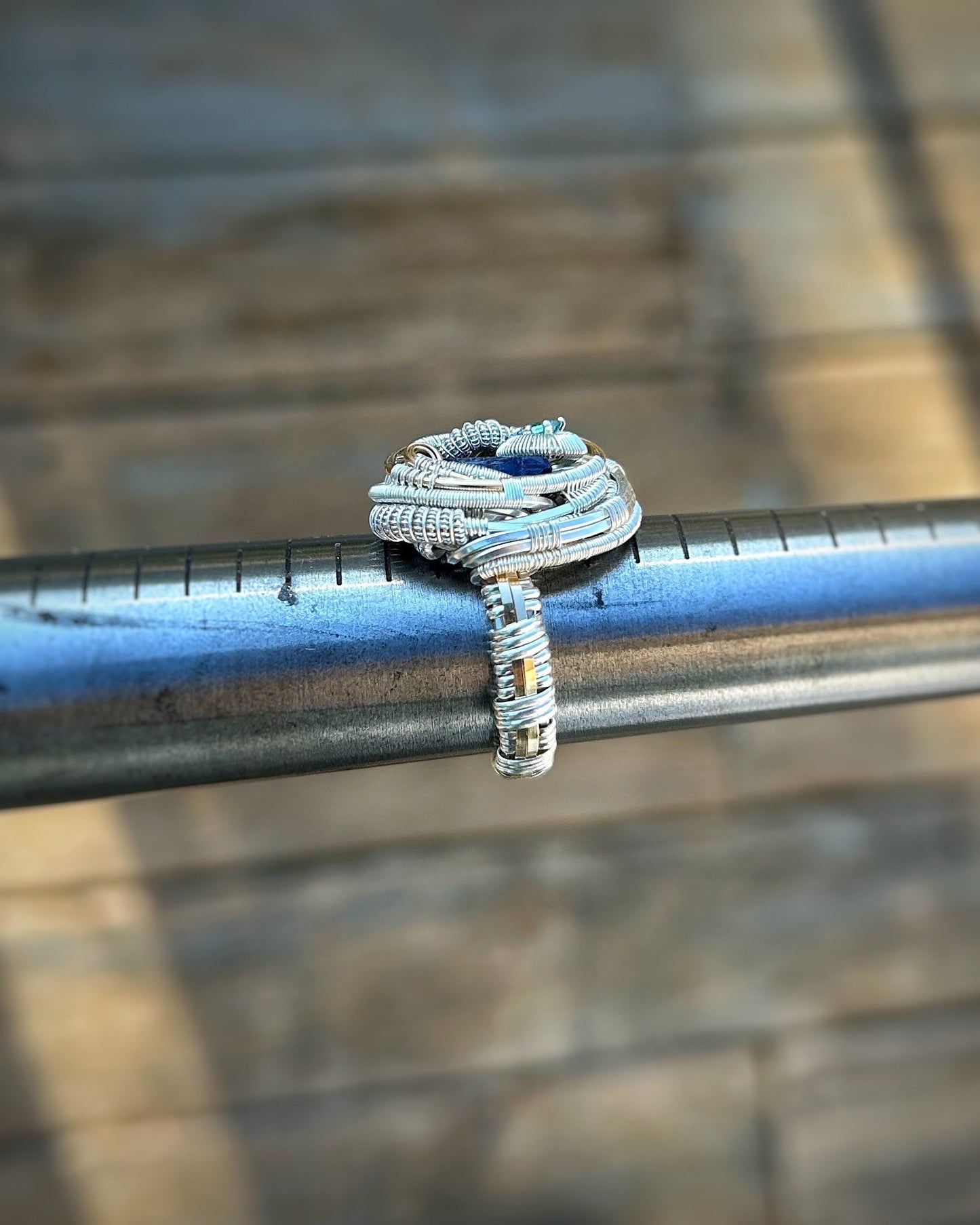 Size 8 Ring // Tanzanite // Blue Zircon // Festival Jewelry // Mixed Metals // Wire Wrapped Ring // Handmade Wire Art // Wire Flow