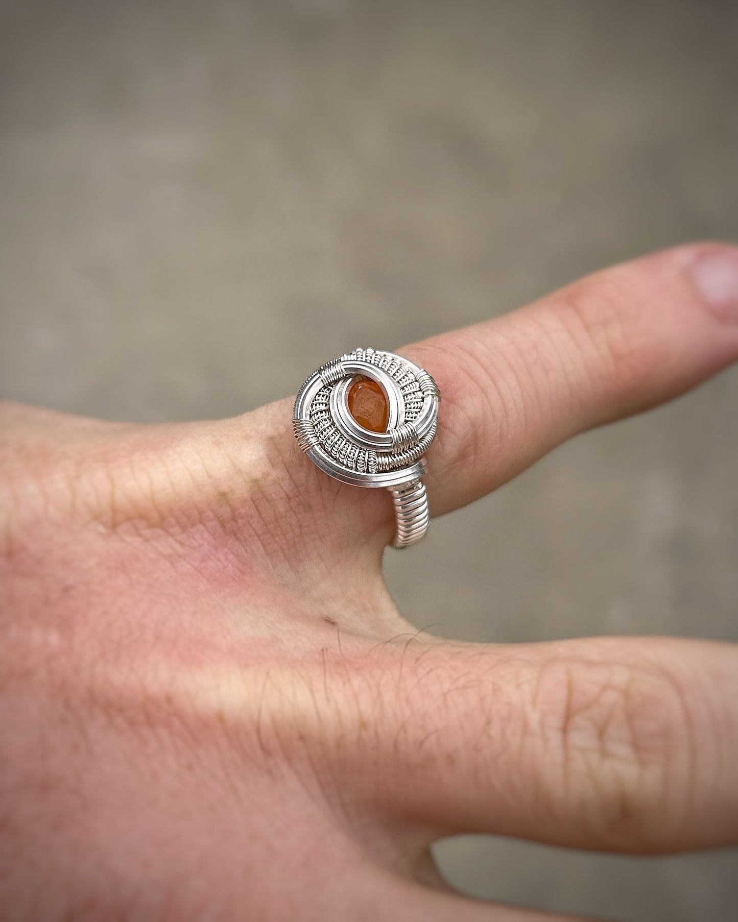 Garnet Ring // Size 5 // Sterling Silver // Spessertine Garnet // Circular // Festival Jewelry // Wire Wrapped Ring
