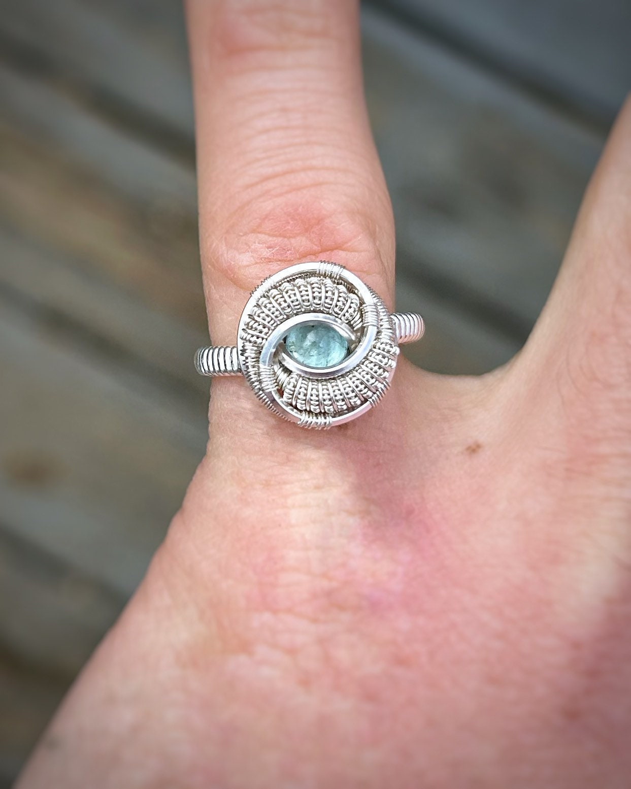 Aqua Ring // Size 6.5 // Wire Wrapped Ring // Sterling Silver // Festival Jewelry // Aquamarine // Handmade Wire Art // Comfortable
