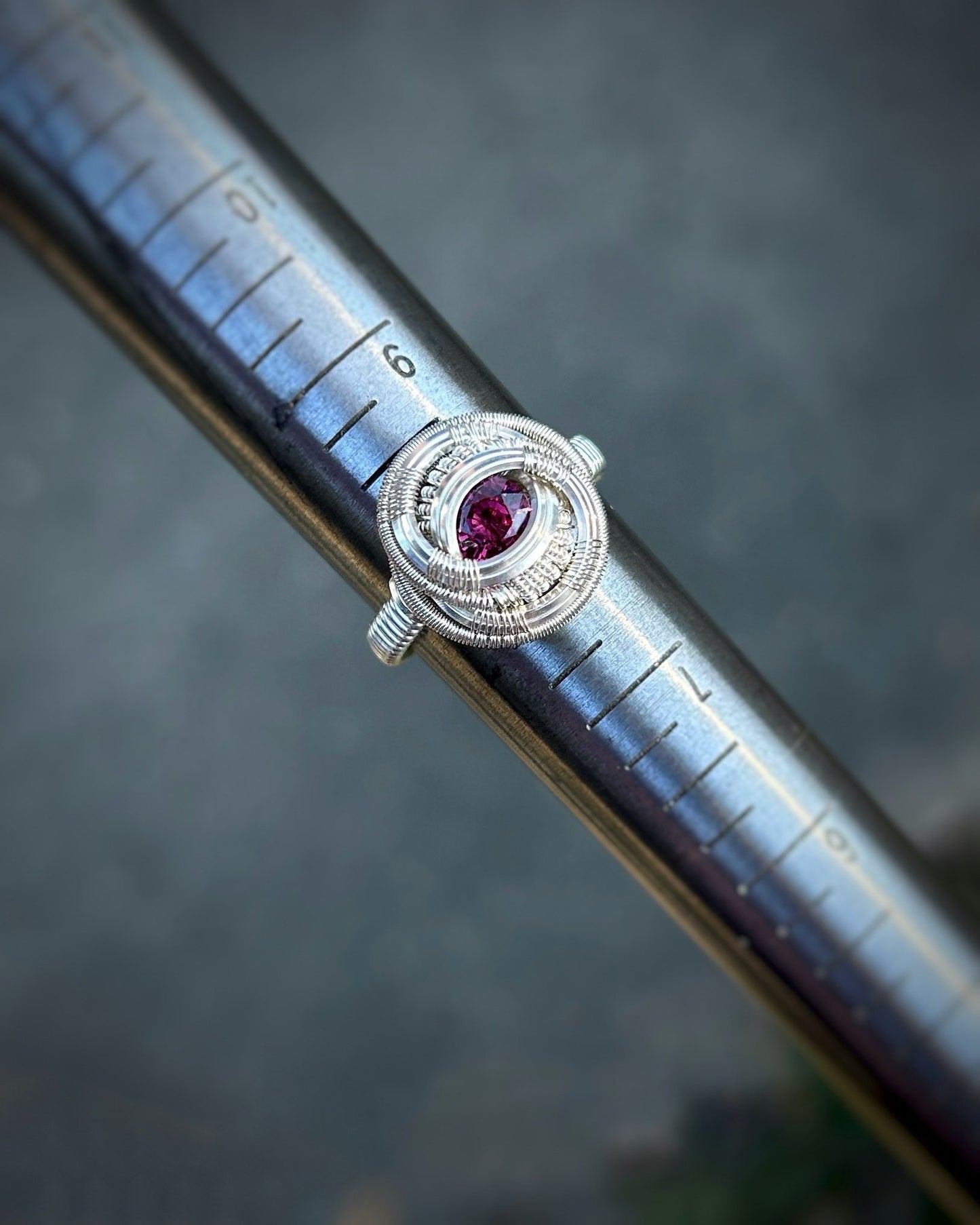 Rhodolite Garnet Ring // Sterling Silver // Size 8 // Festival Jewelry // Handmade Wire Art // Sexy Ring