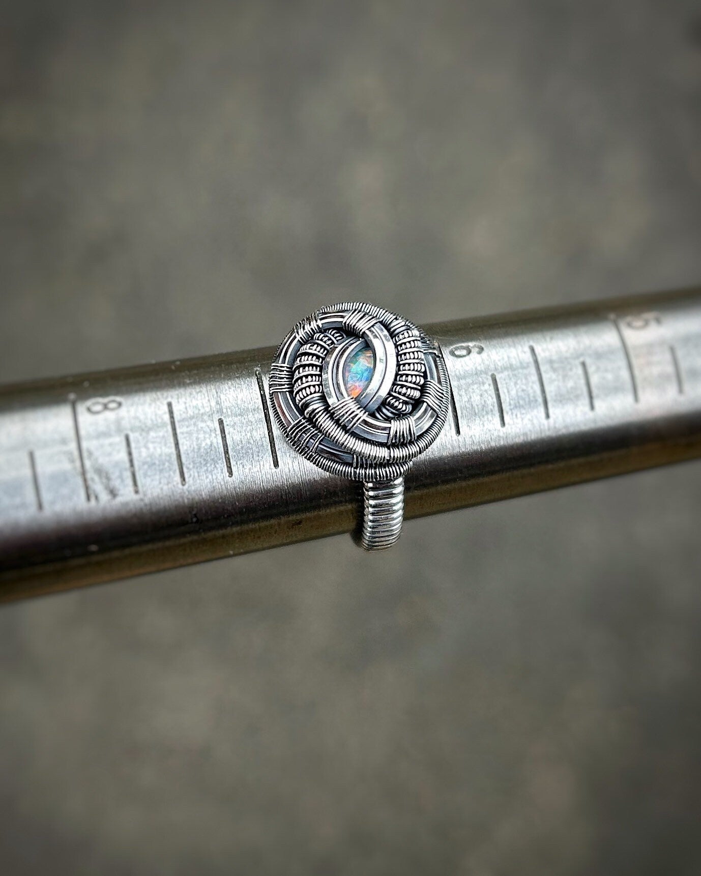 Opal Ring // Size 6.5 // Ethiopian Opal // Oxidized Sterling Silver // Sexy Ring // Wire Wrap // Circular // Comfortable // Handmade Art