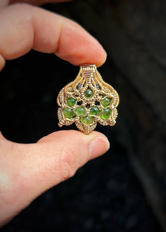 Tsavorite Garnets // Symmetrical Pendant // 14k goldfill // Festival Jewelry // Sacred Geometry // Handmade Wire Art // One of a Kind