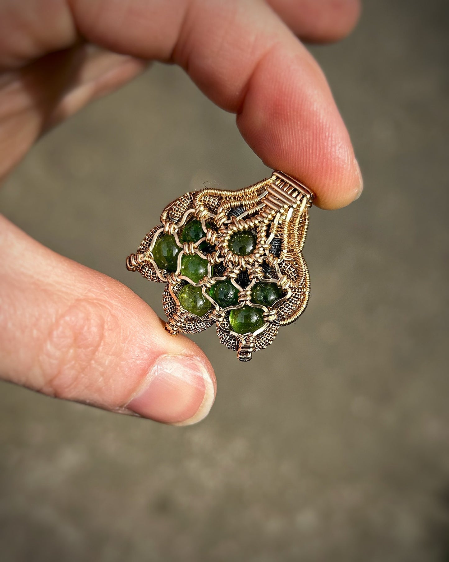 Tsavorite Garnets // Symmetrical Pendant // 14k goldfill // Festival Jewelry // Sacred Geometry // Handmade Wire Art // One of a Kind